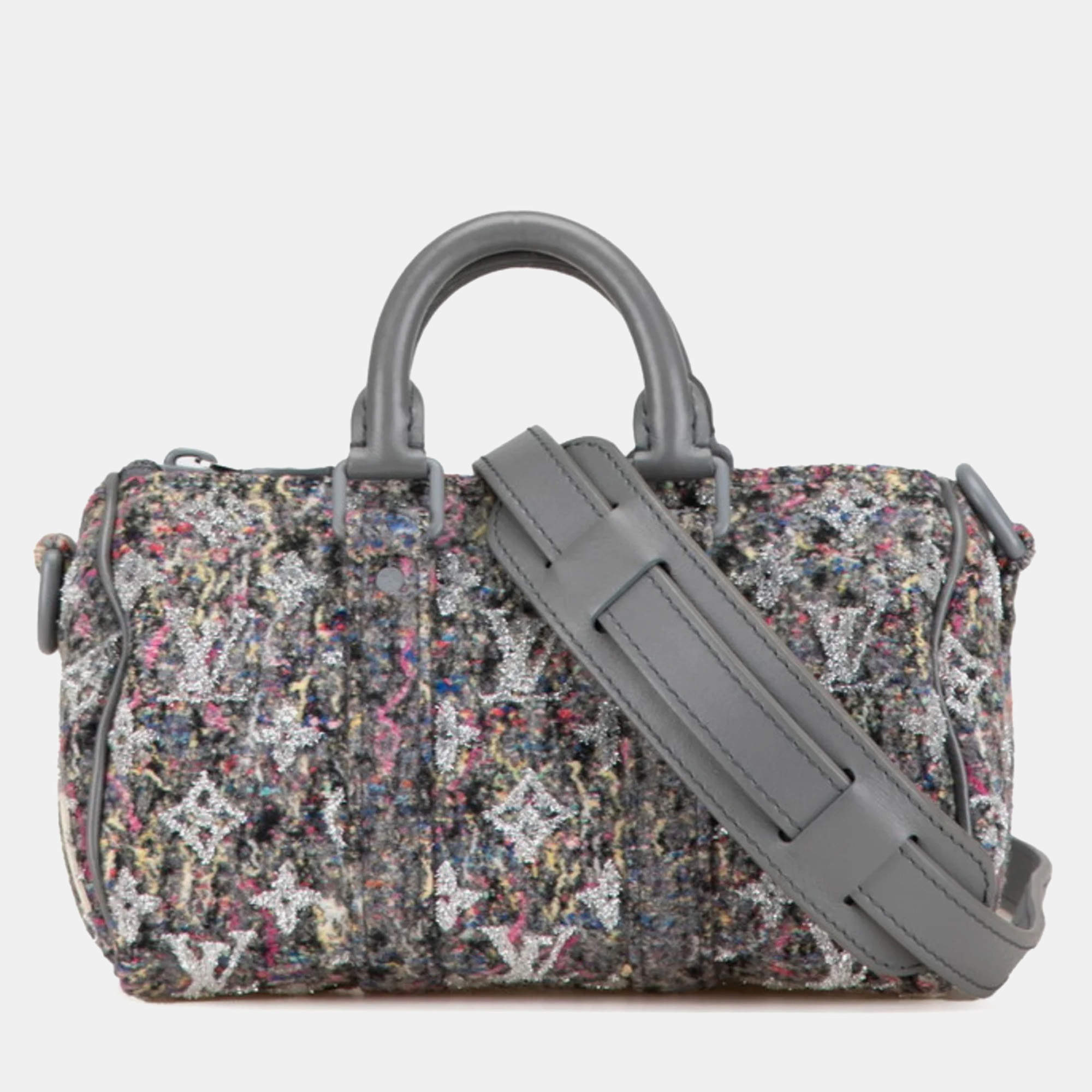 Pre Owned Louis Vuitton Grey Leather Felt Keepall XS Shoulder Bag