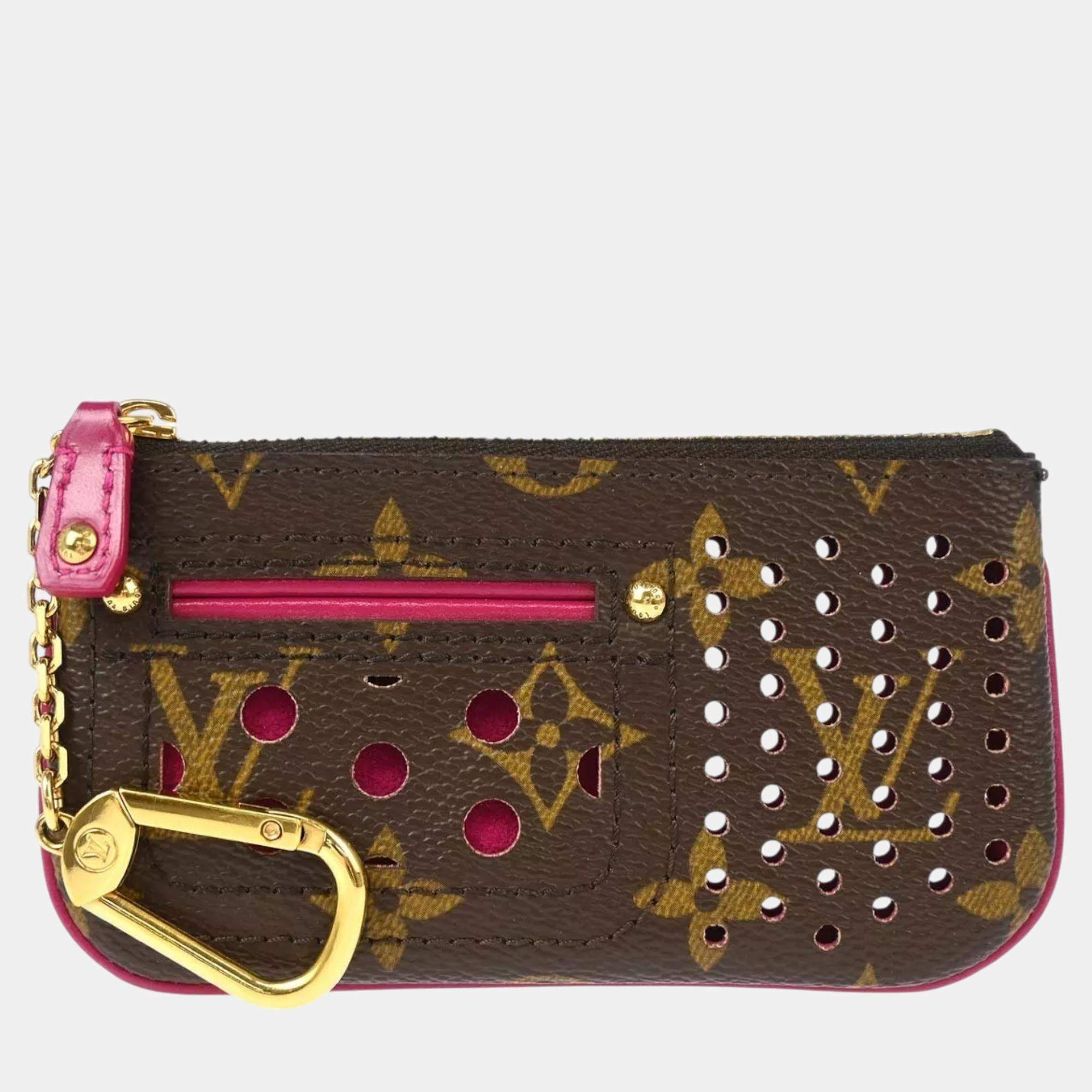 Louis Vuitton Brown/Pink Monogram Perforated Canvas Coin Purse Bag