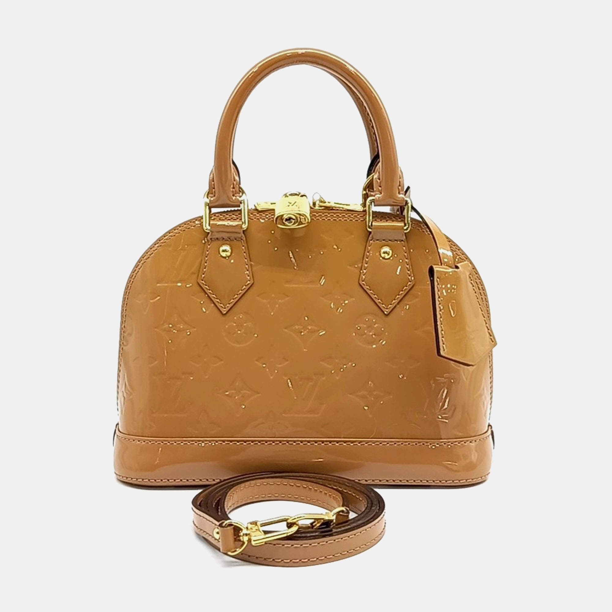 Pre Owned Louis Vuitton Beige Patent Leather Vernis Alma BB bag