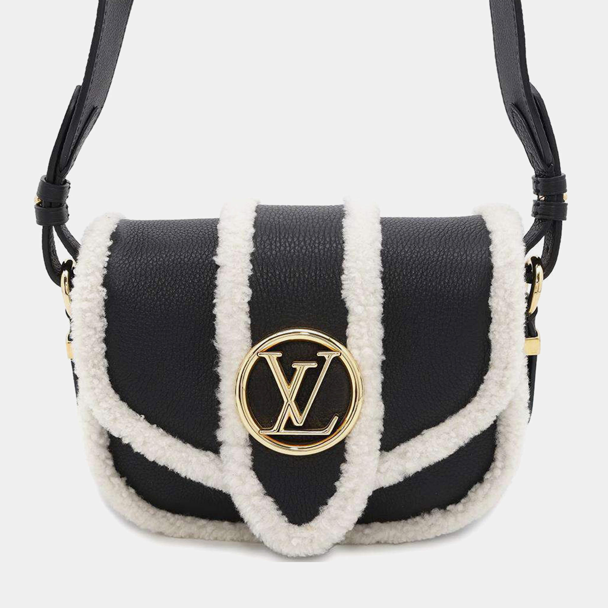 Louis Vuitton Noir Calf Leather Shearling Lv Pont Neuf Soft PM Shoulder Bag
