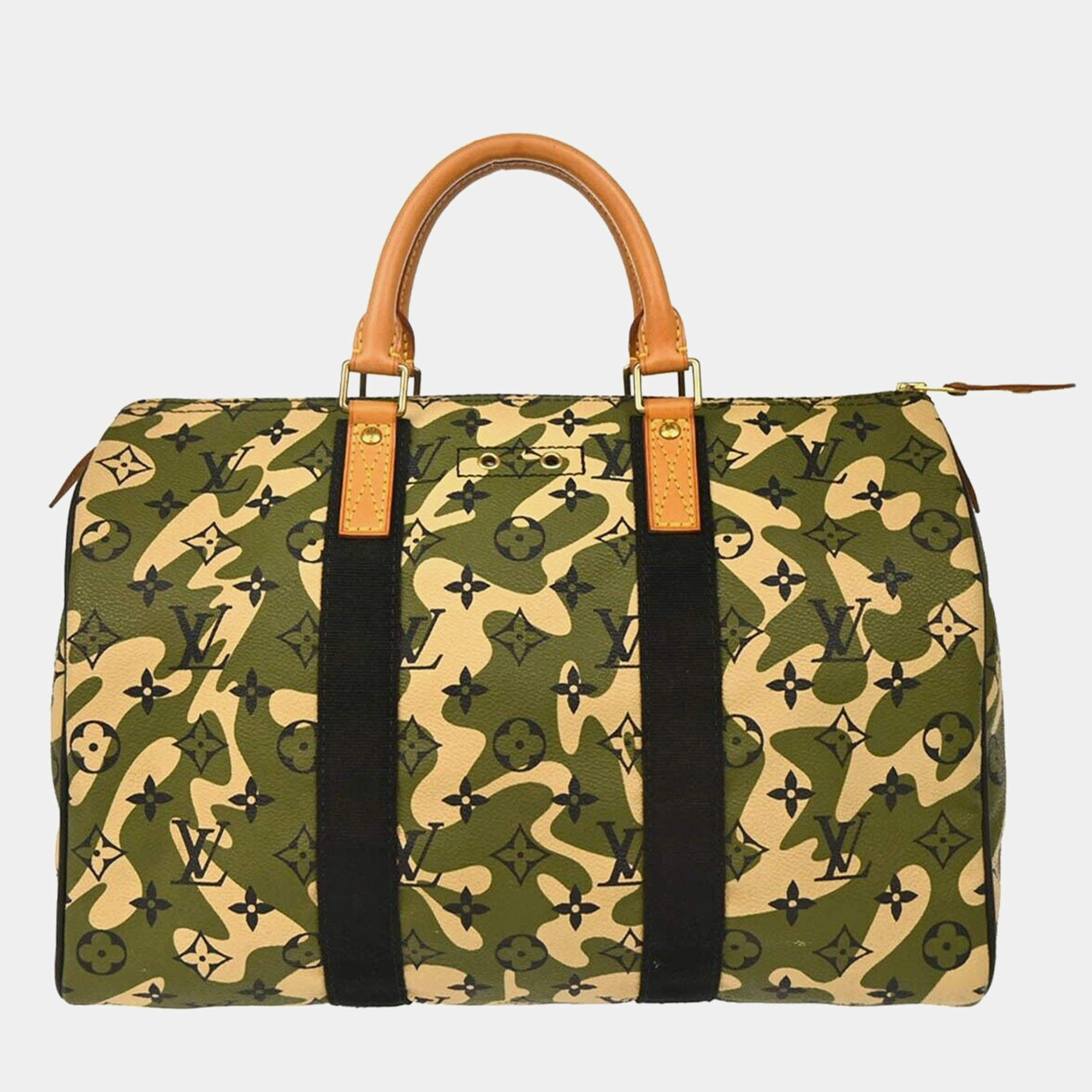 Pre Owned Louis Vuitton Green Monogram Camouflage Speedy 35 Handbag