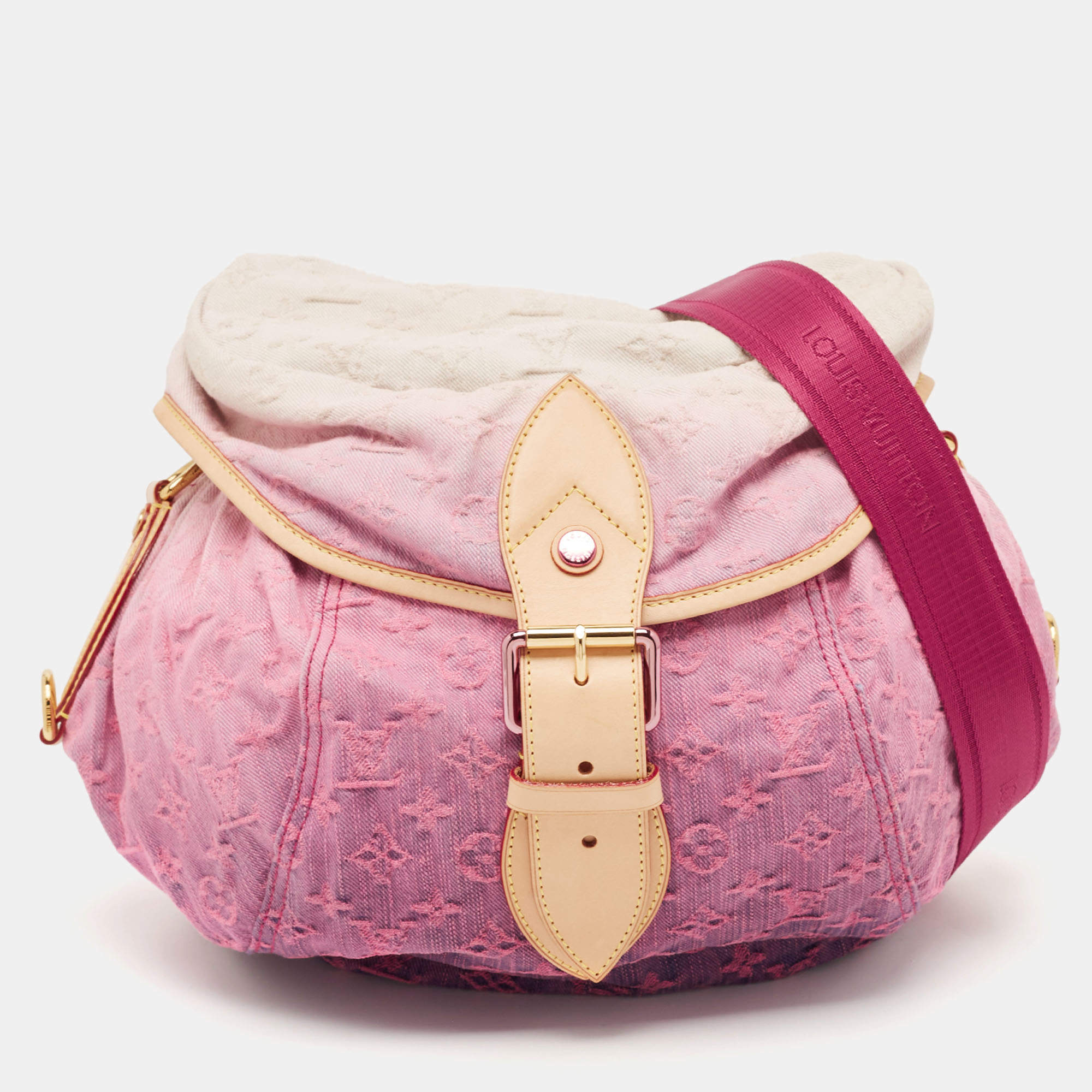 Pre Owned Louis Vuitton Pink Washed Denim Monogram Limited Edition Sunshine Bag
