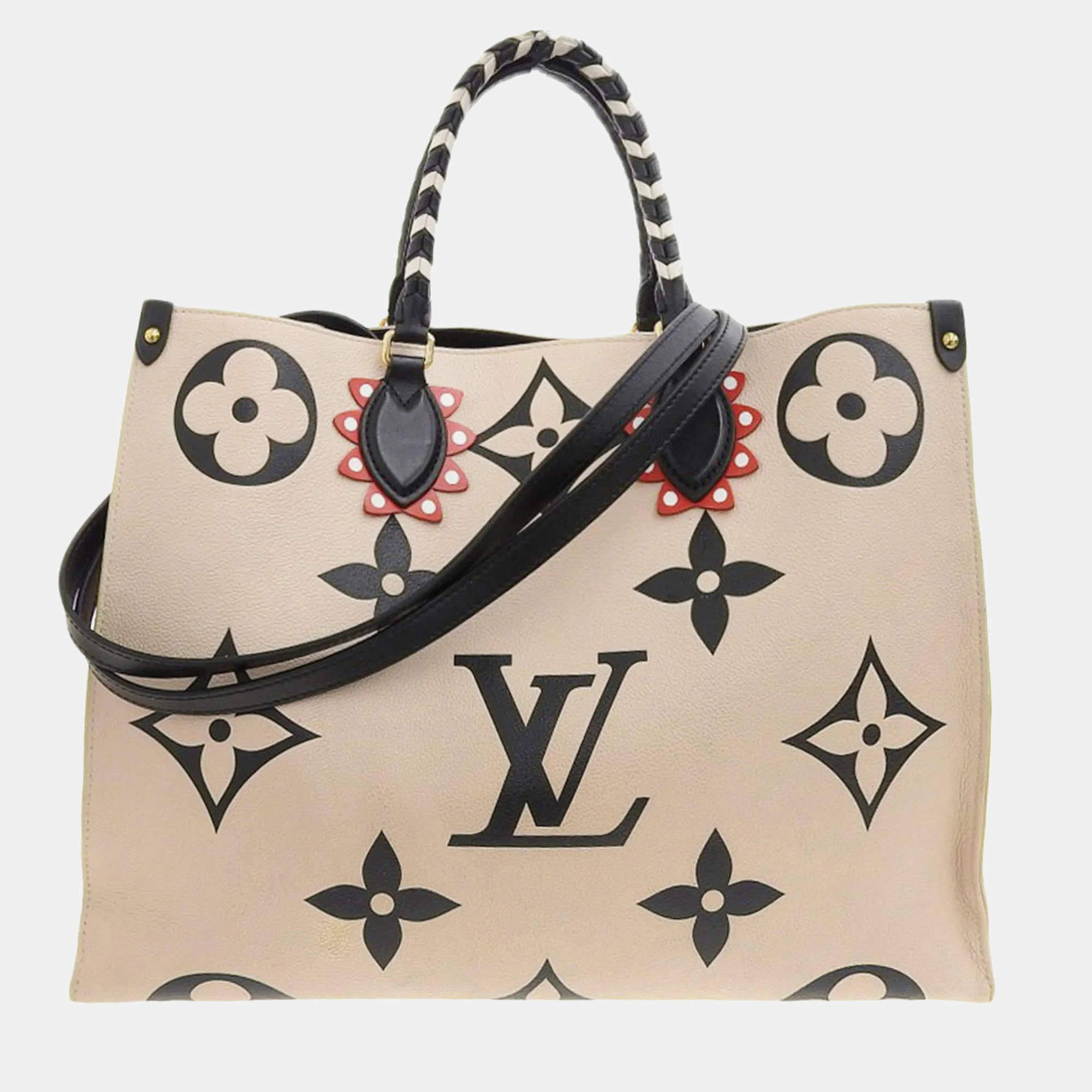 Pre Owned Louis Vuitton Beige Giant Monogram Empreinte OnTheGo GM Tote Bag