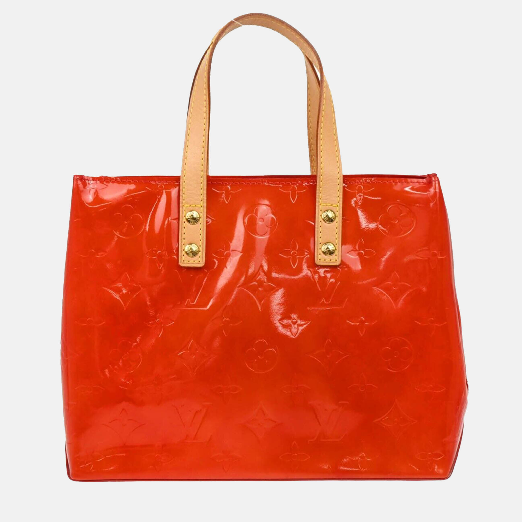 Pre Owned Louis Vuitton Red Monogram Vernis Leather Reade PM Tote Bag