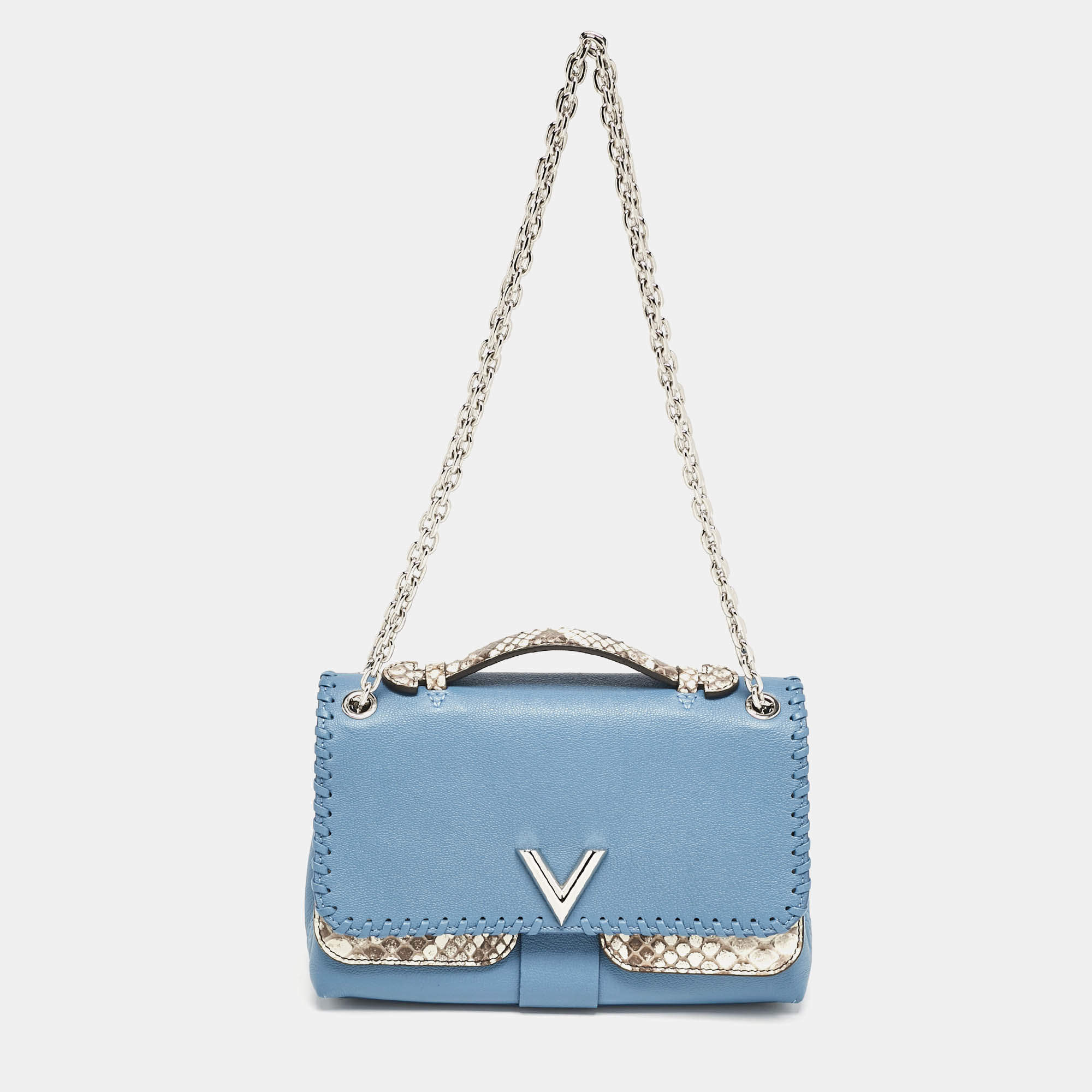 Louis Vuitton Blue Cuir Plume Leather and Python Very Bag