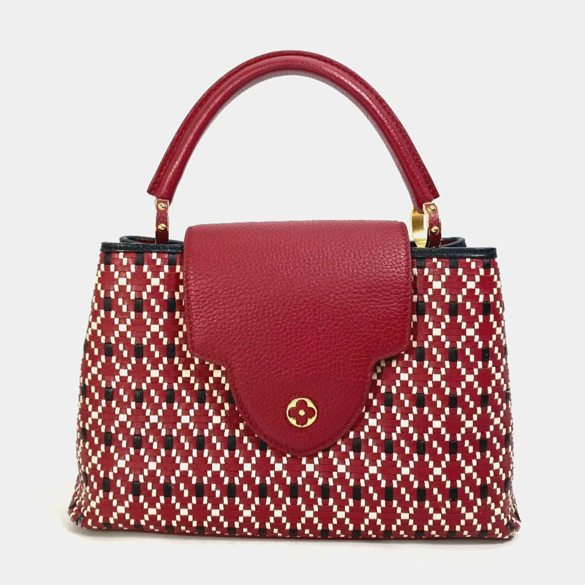 Pre Owned Louis Vuitton Red Woven Leather Capucines PM Handbag