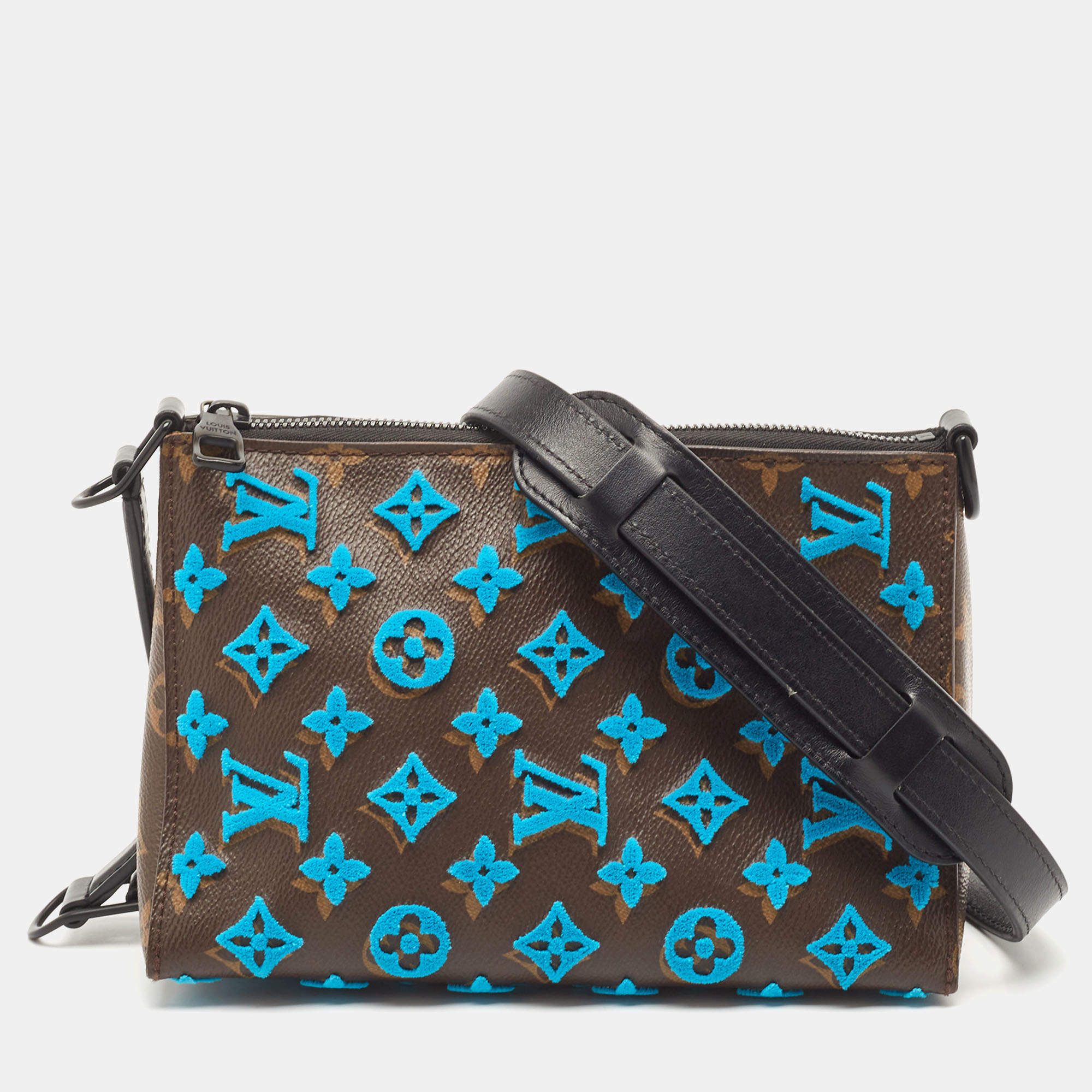 Louis Vuitton Turquoise Monogram Tuffetage Canvas Triangle Messenger Bag