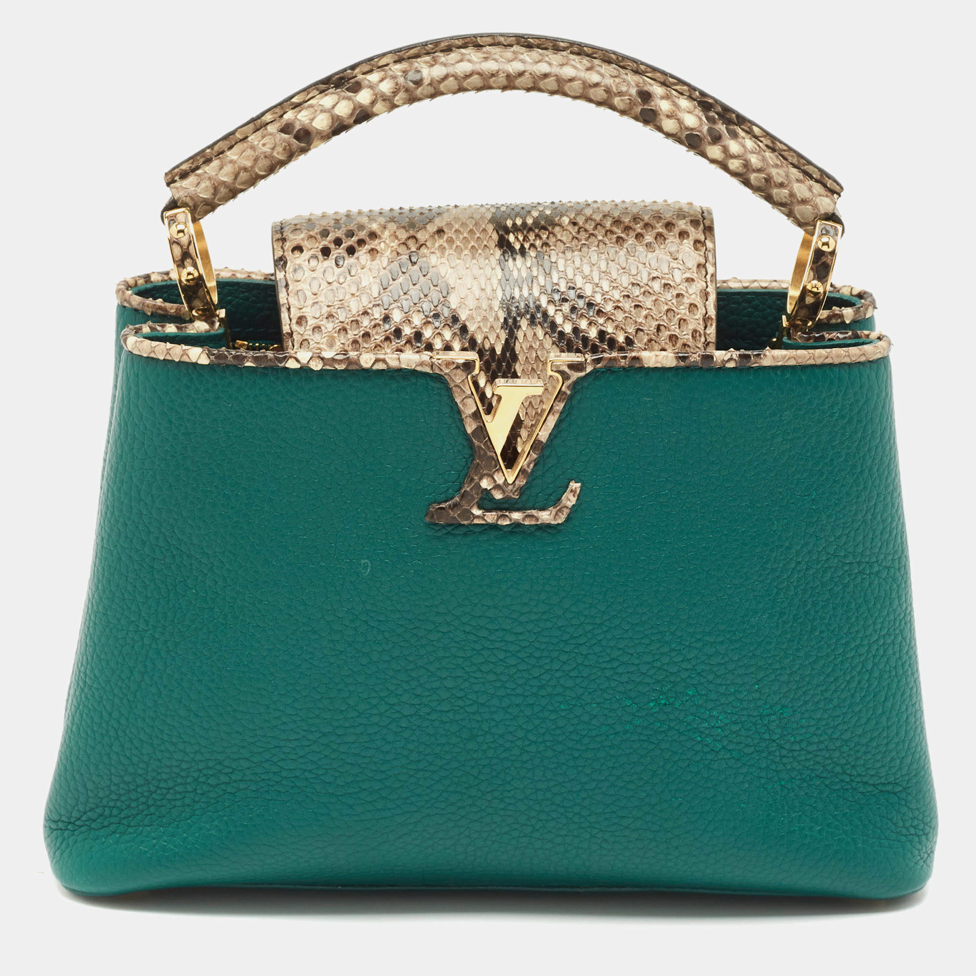 Louis Vuitton Green/Beige Leather and Python Capucines BB Bag