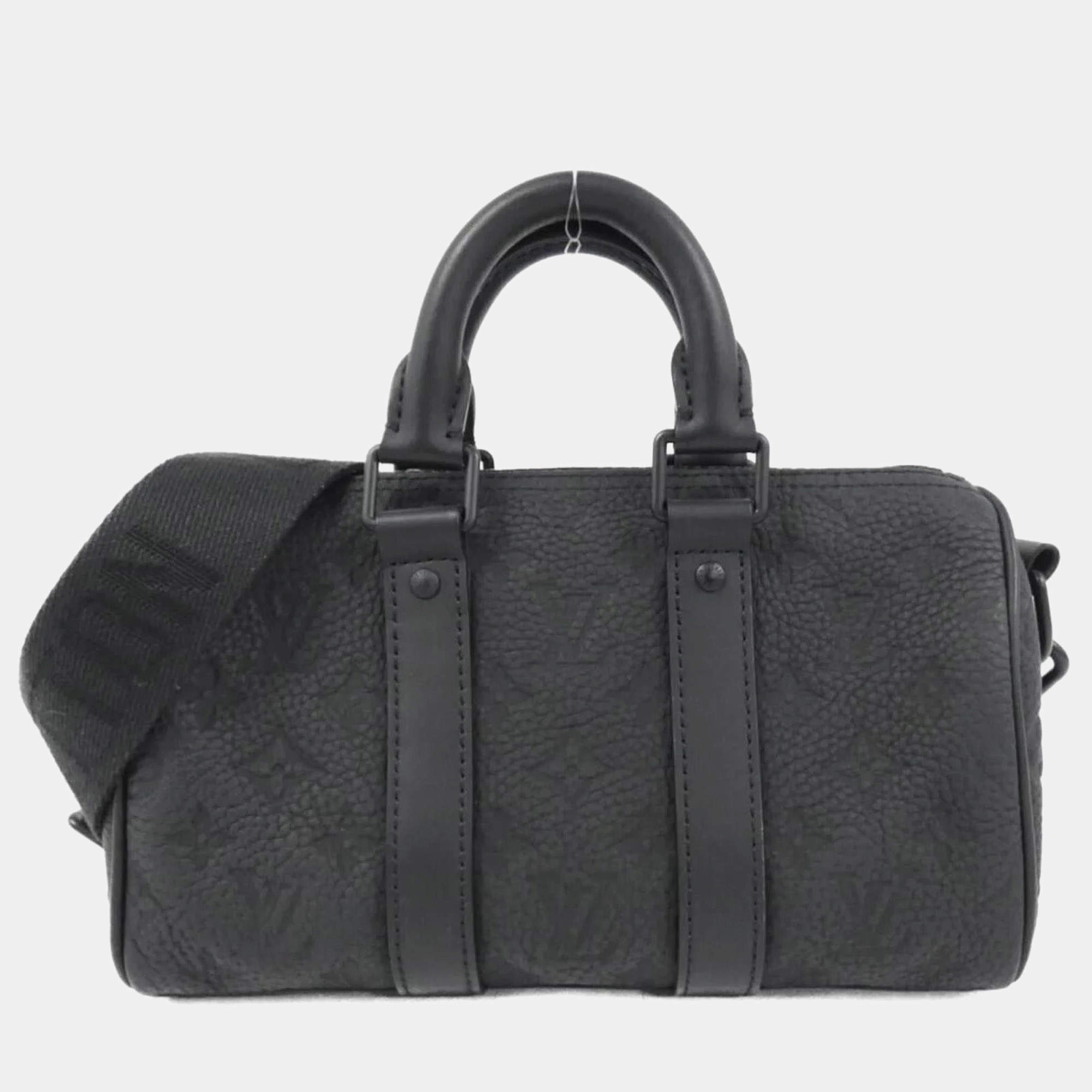 Louis Vuitton Black Taurillon Leather Keepall Bandouliere 25 Boston Bag