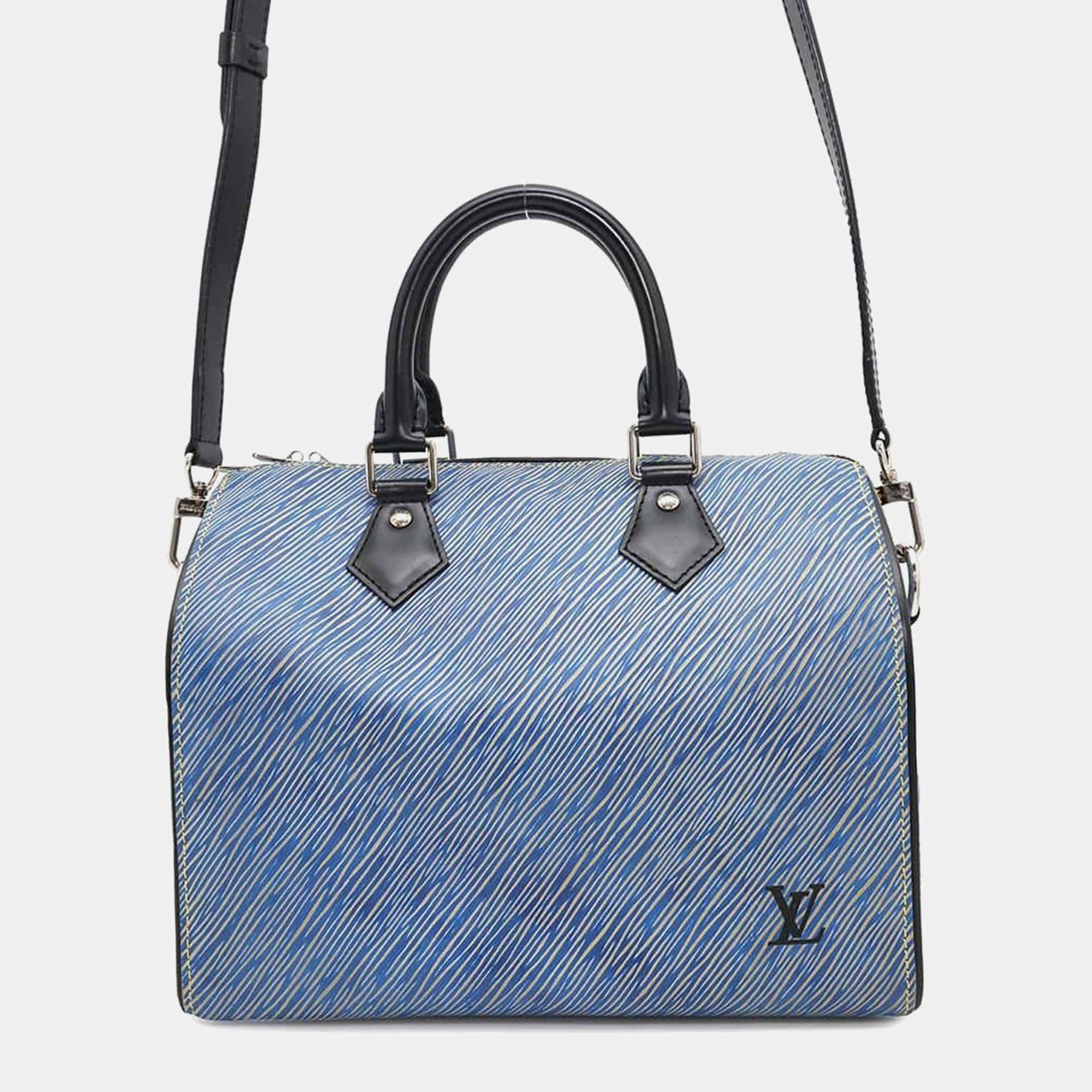 Pre Owned Louis Vuitton Speedy Bandouliere Blue/Noir Epi Denim Size 25