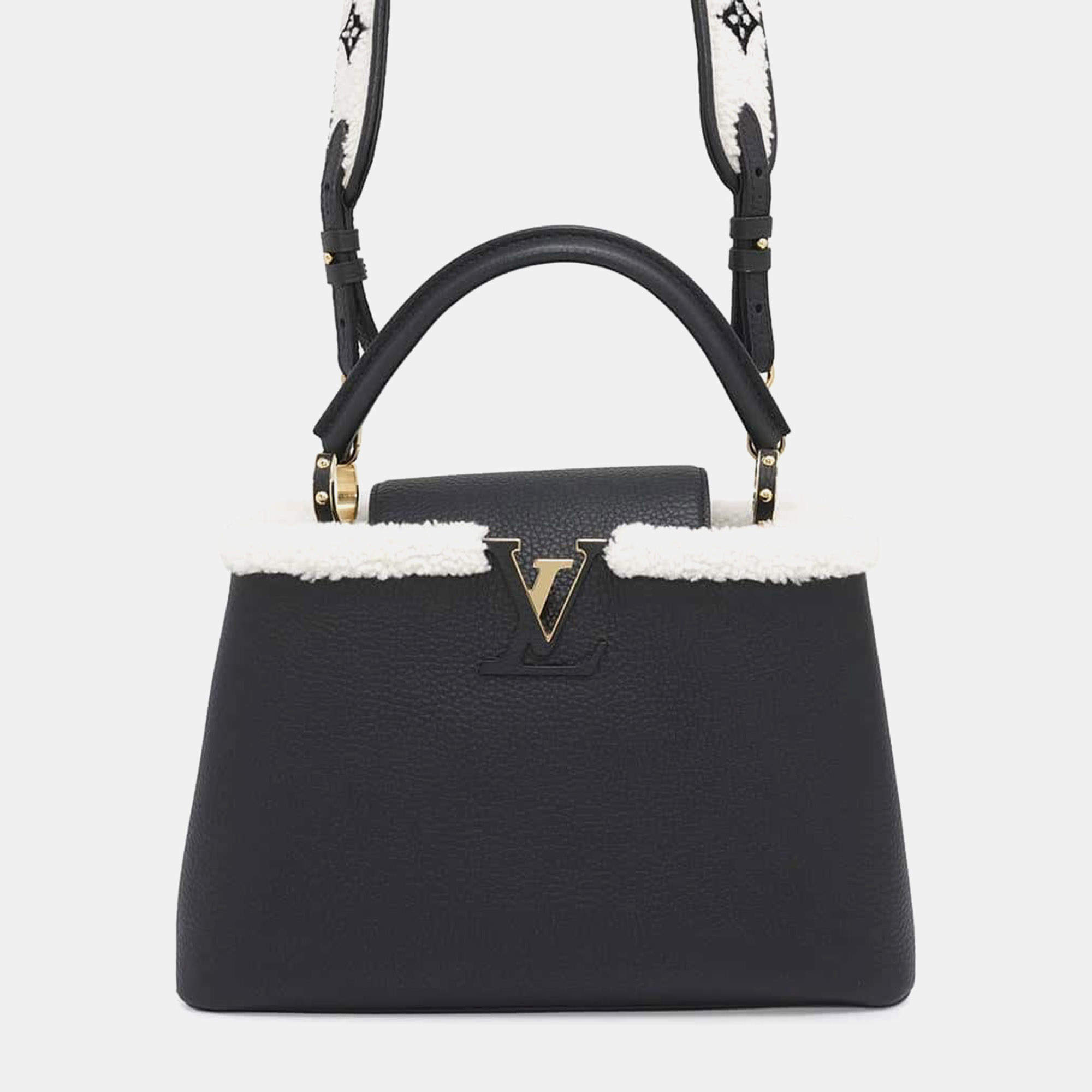 Louis Vuitton Black Capucines Taurillon Leather Shearling MM Bag