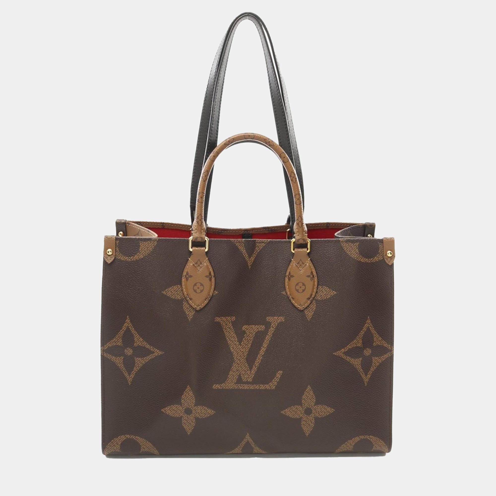 Pre Owned Louis Vuitton Beige and Brown Monogram Giant Reverse Canvas OnTheGo MM Tote Bag
