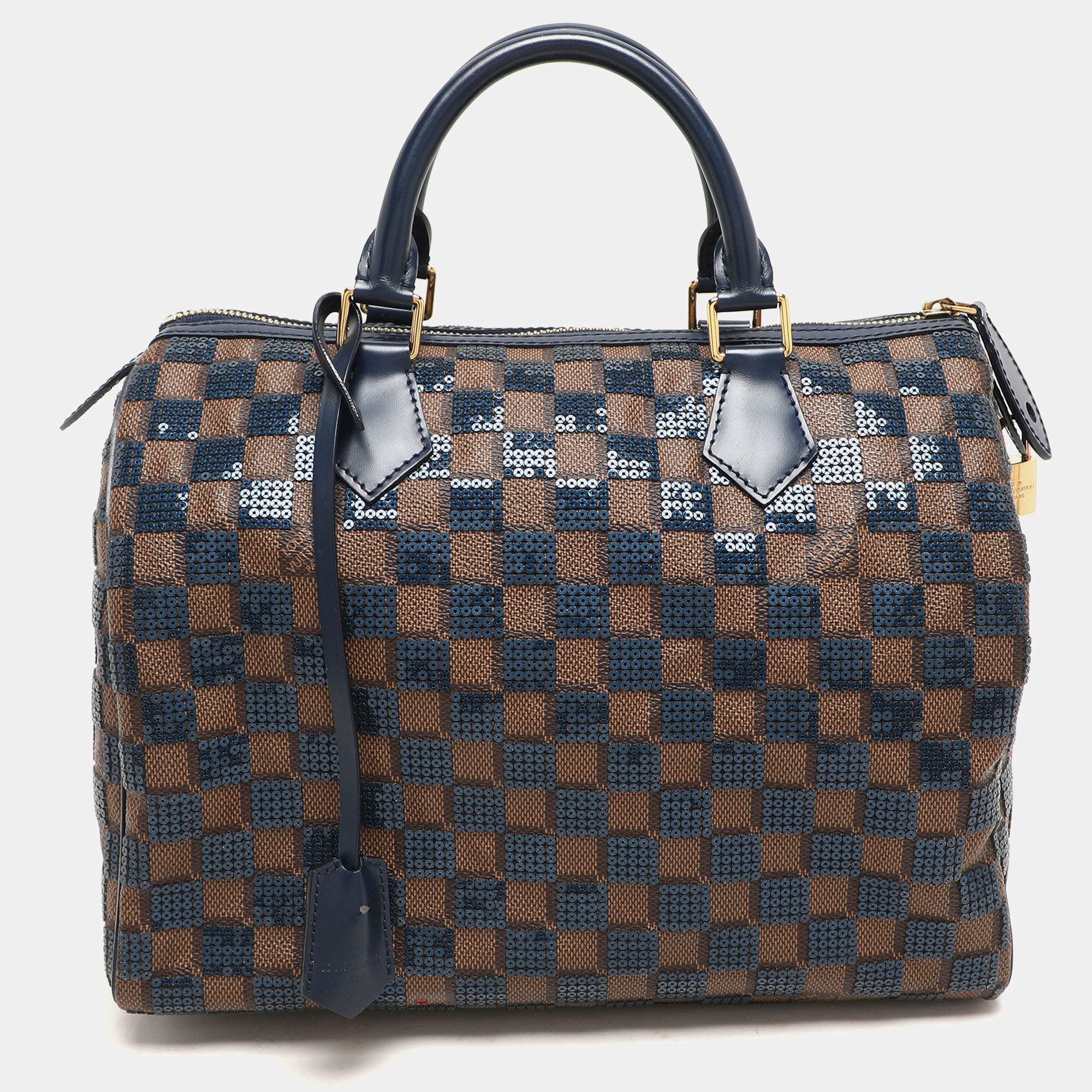 Pre Owned Louis Vuitton Damier Ebene and Sequins Paillettes Limited Edition Speedy 30 Bag