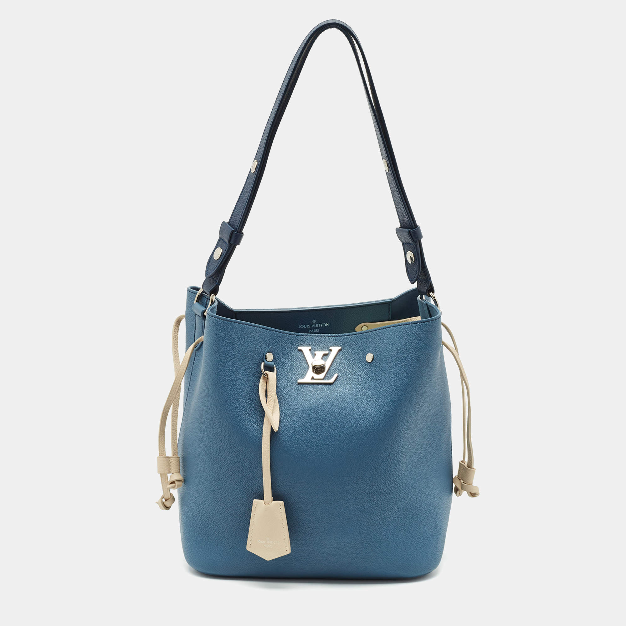 Louis Vuitton Blue Jean Leather Lockme Bucket Bag