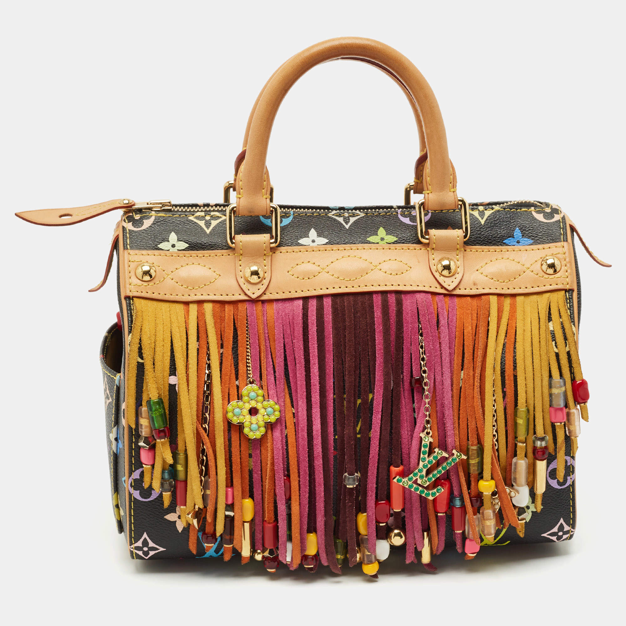 مملوكة مسبقًا Louis Vuitton Black Monogram Multicolore Limited Edition Fringe Speedy 25 Bag