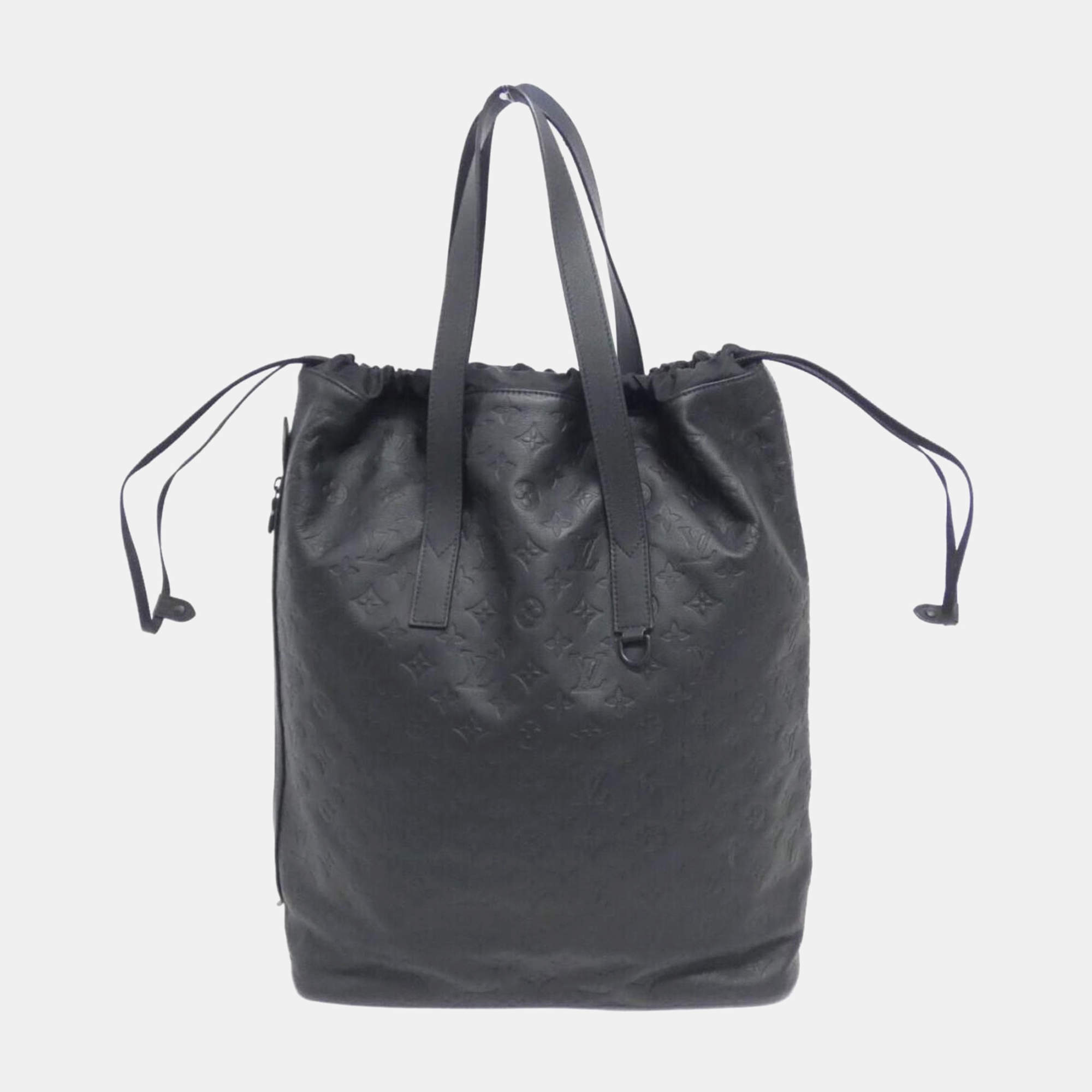 Pre Owned Louis Vuitton Black Leather Monogram Shadow Helmet Bag