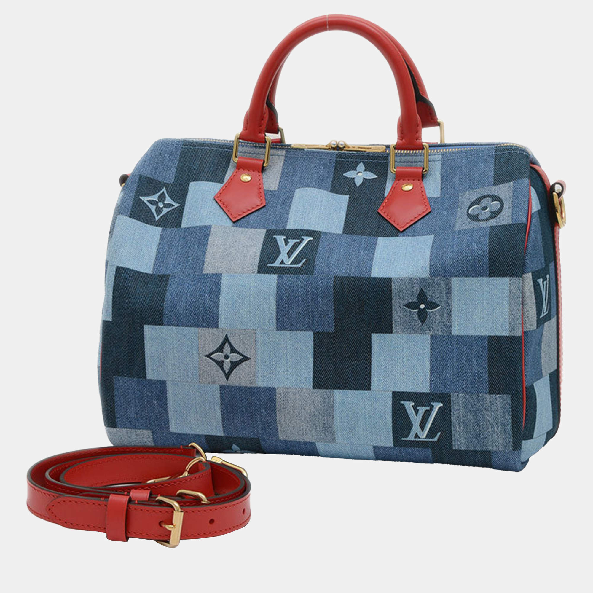 Louis Vuitton Blue Monogram Denim Patchworks Speedy Bandouliere 30 Bag