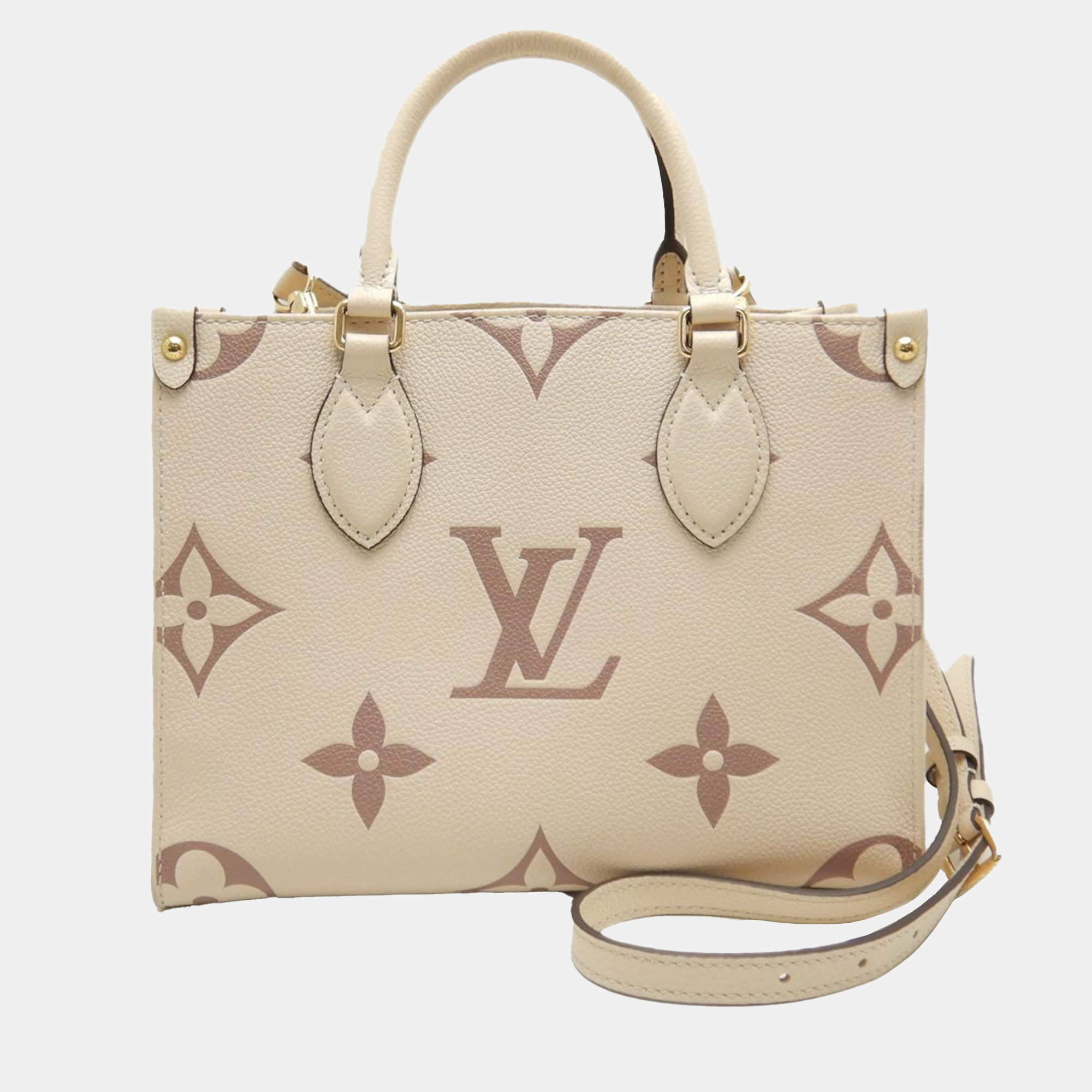 Louis Vuitton Cream Bicolor Monogram Empreinte Leather OnTheGo PM Tote Bag