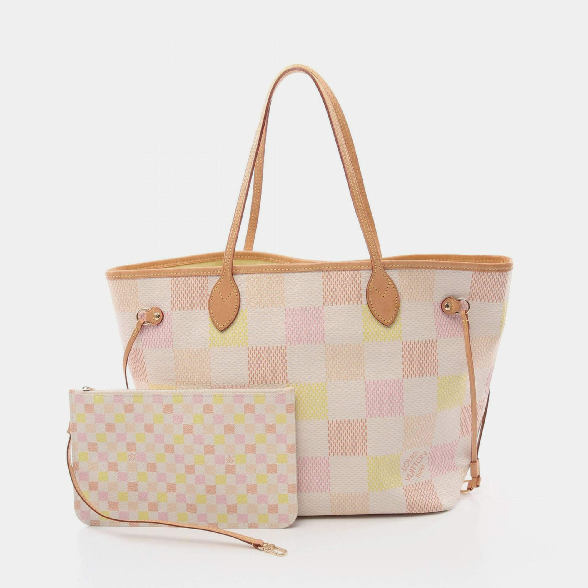 Louis Vuitton Pink Leather Damier Licious Neverfull MM Tote Bag