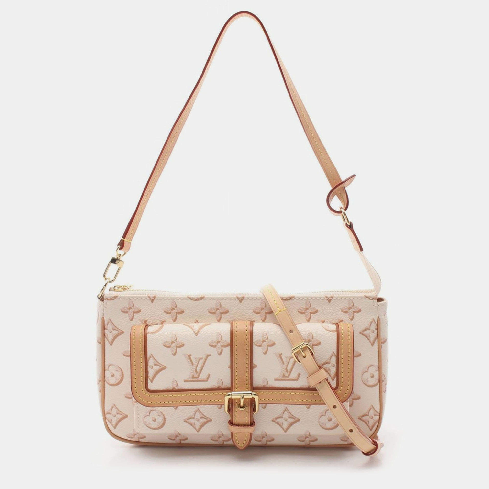 Louis Vuitton Beige Maxi Canvas Leather Pochette Accessories Shoulder Bag
