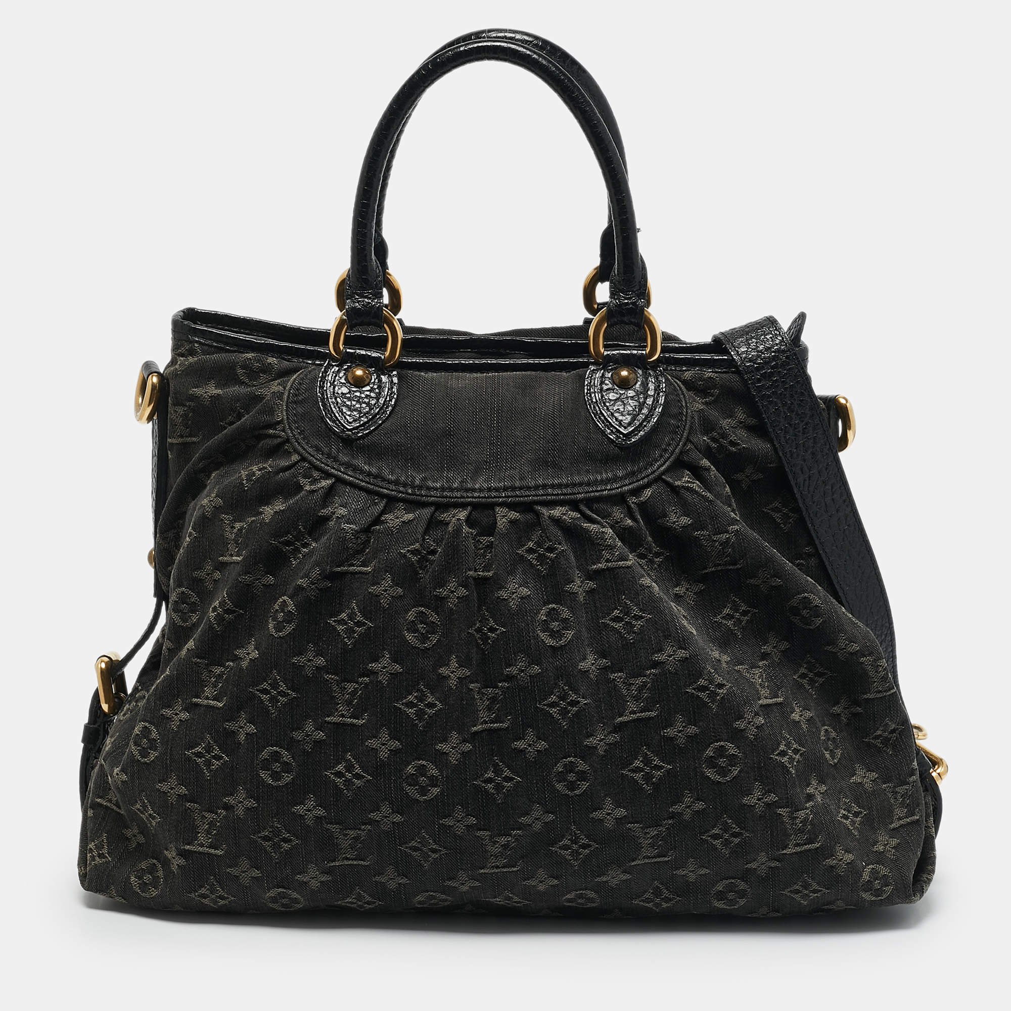 Pre Owned Louis Vuitton Black Monogram Denim Neo Cabby MM Bag
