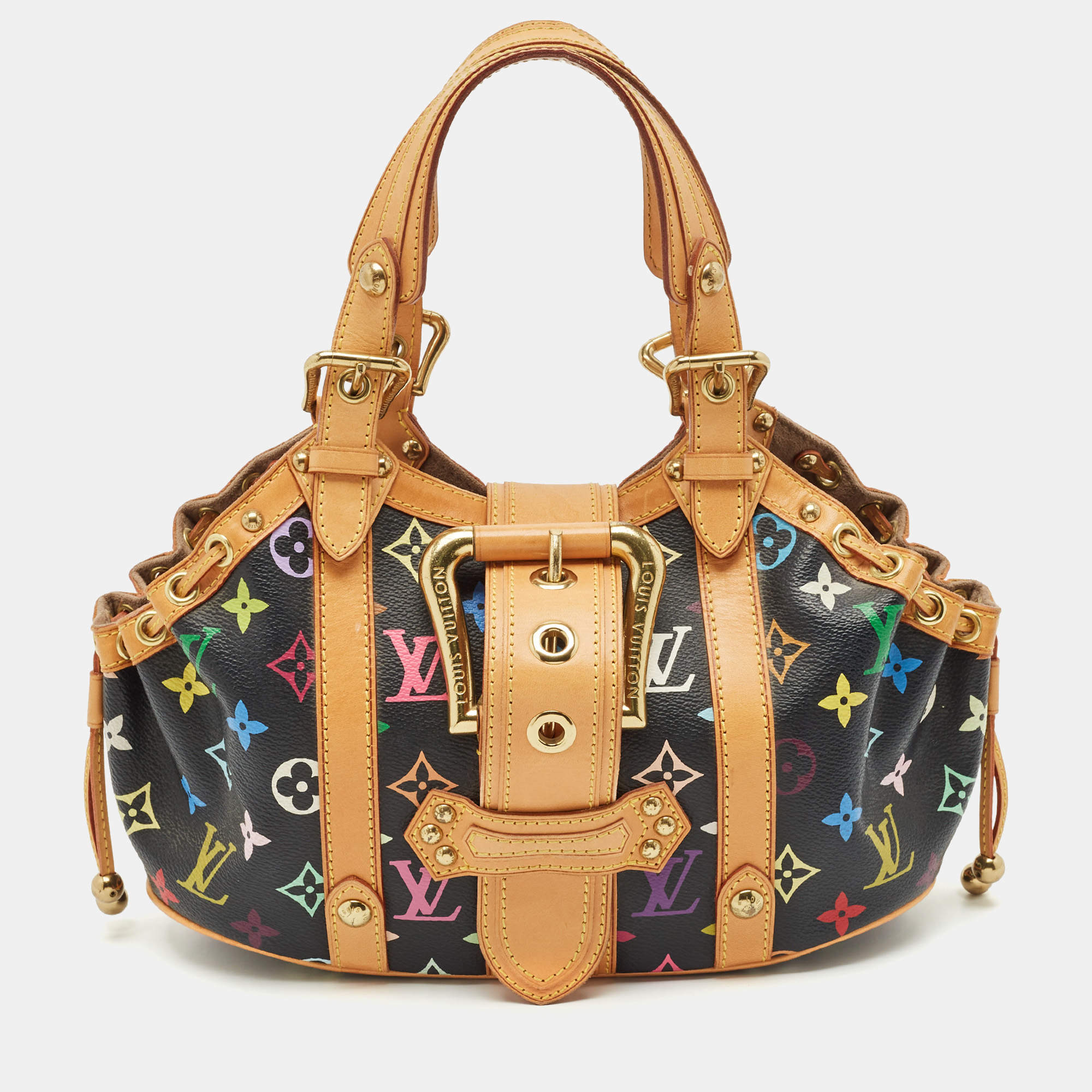 Pre Owned Louis Vuitton Black Multicolor Monogram Canvas Theda GM Bag