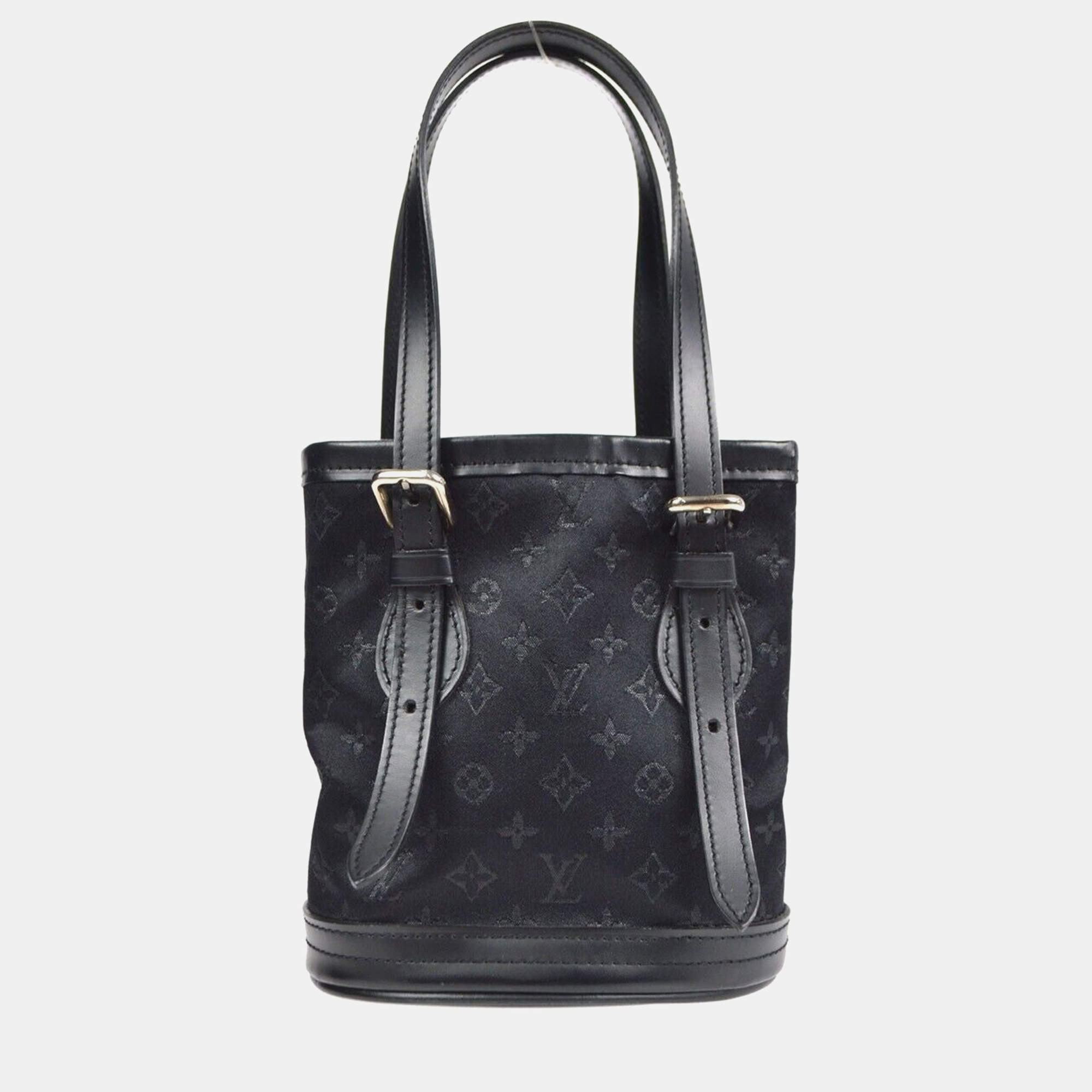Pre Owned Louis Vuitton Black Monogram Satin Little Bucket Bag