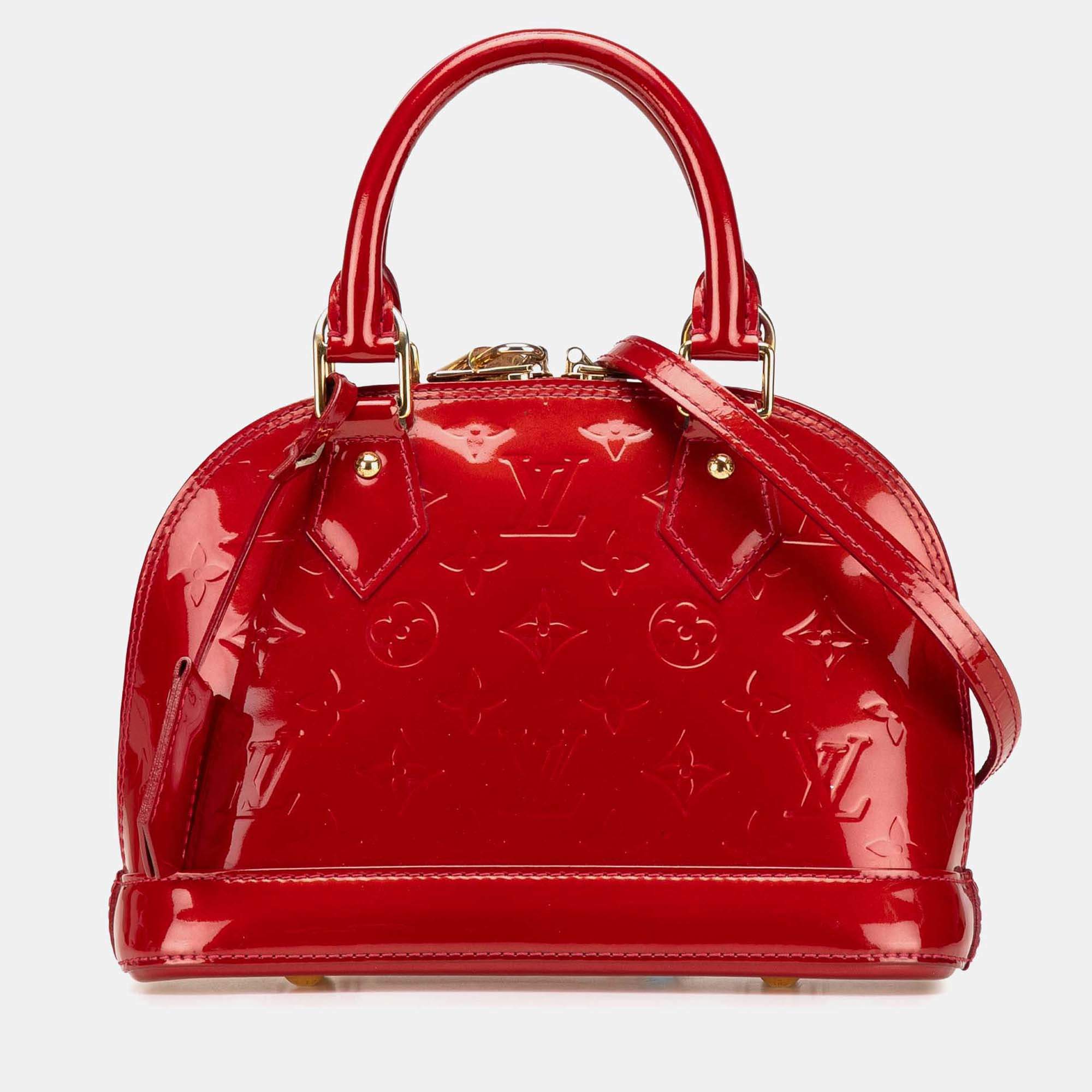 Pre Owned Louis Vuitton Red Monogram Vernis Alma BB