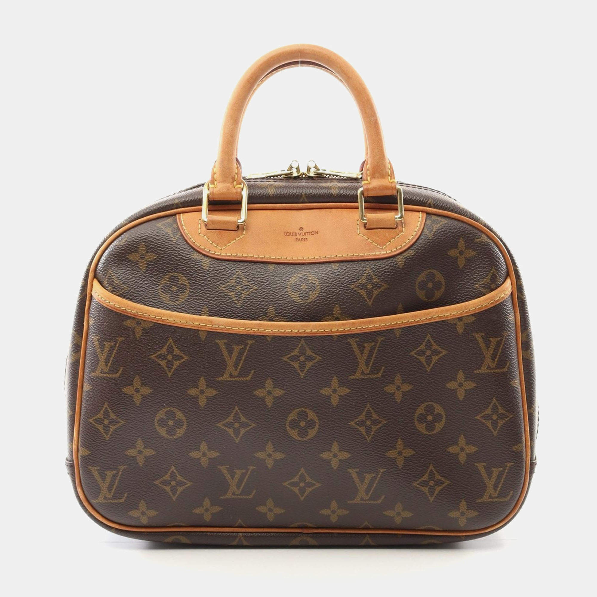 Pre Owned Louis Vuitton Brown Monogram Canvas Leather Trouville Handbag 