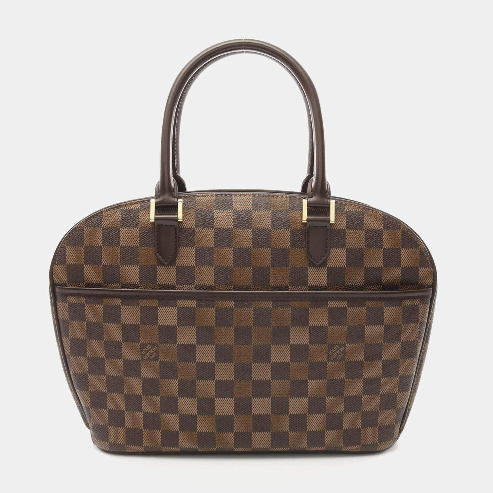 Pre Owned Louis Vuitton Brown Damier Ebene Saria Horizontal Handbag