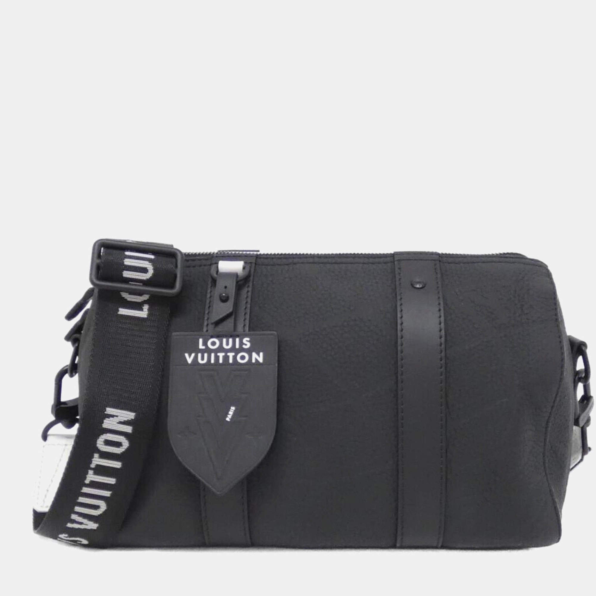 Pre Owned Louis Vuitton Black Leather Keepall Shoulder Bag