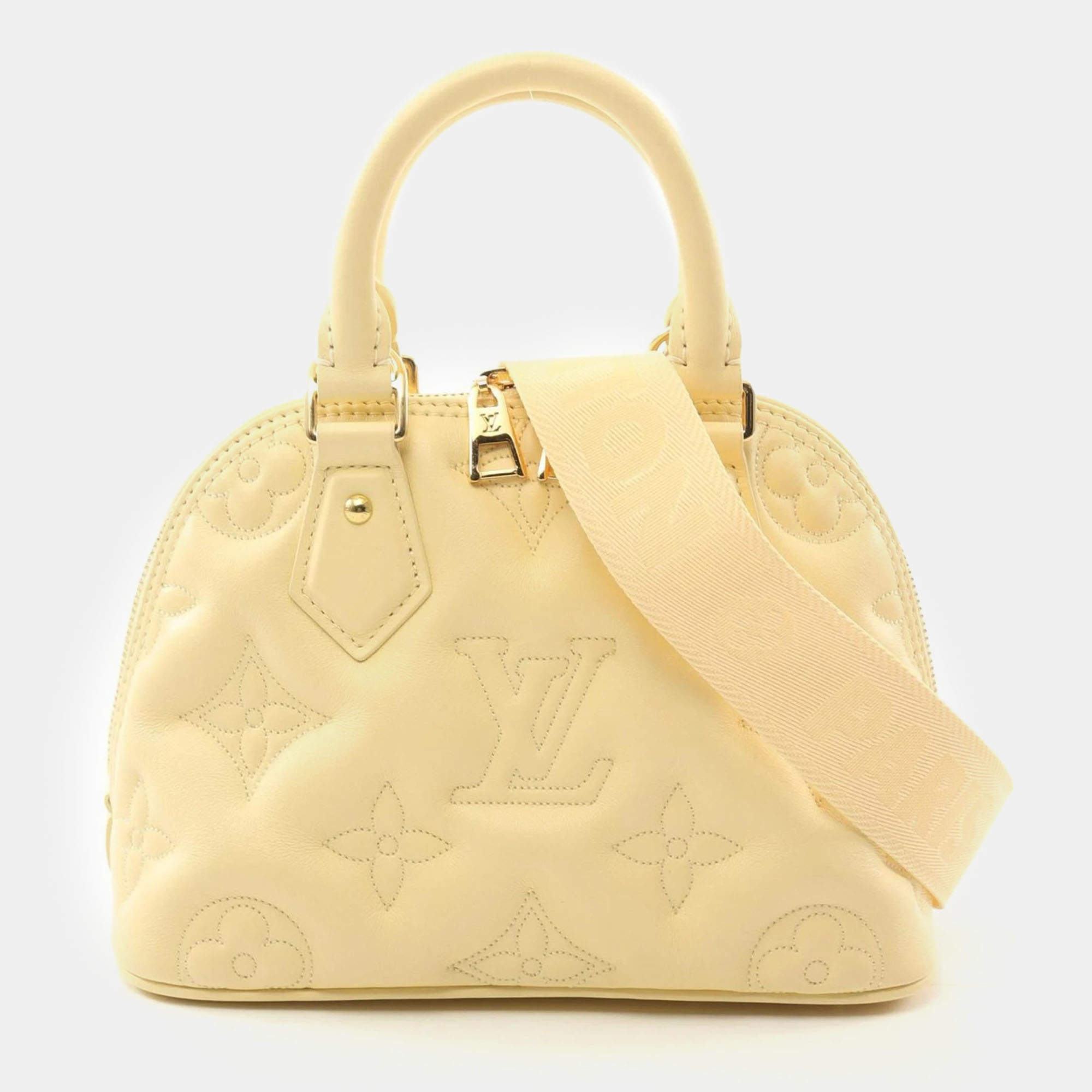 Louis Vuitton Yellow Glam Banana Leather Alma BB Soft Bubble Handbag 