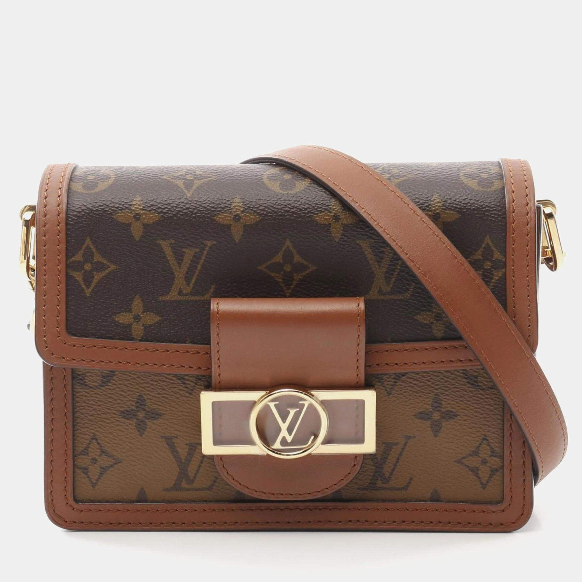 Pre Owned Louis Vuitton Coated Canvas Leather Monogram Reverse Dauphine Mini Shoulder Bag 