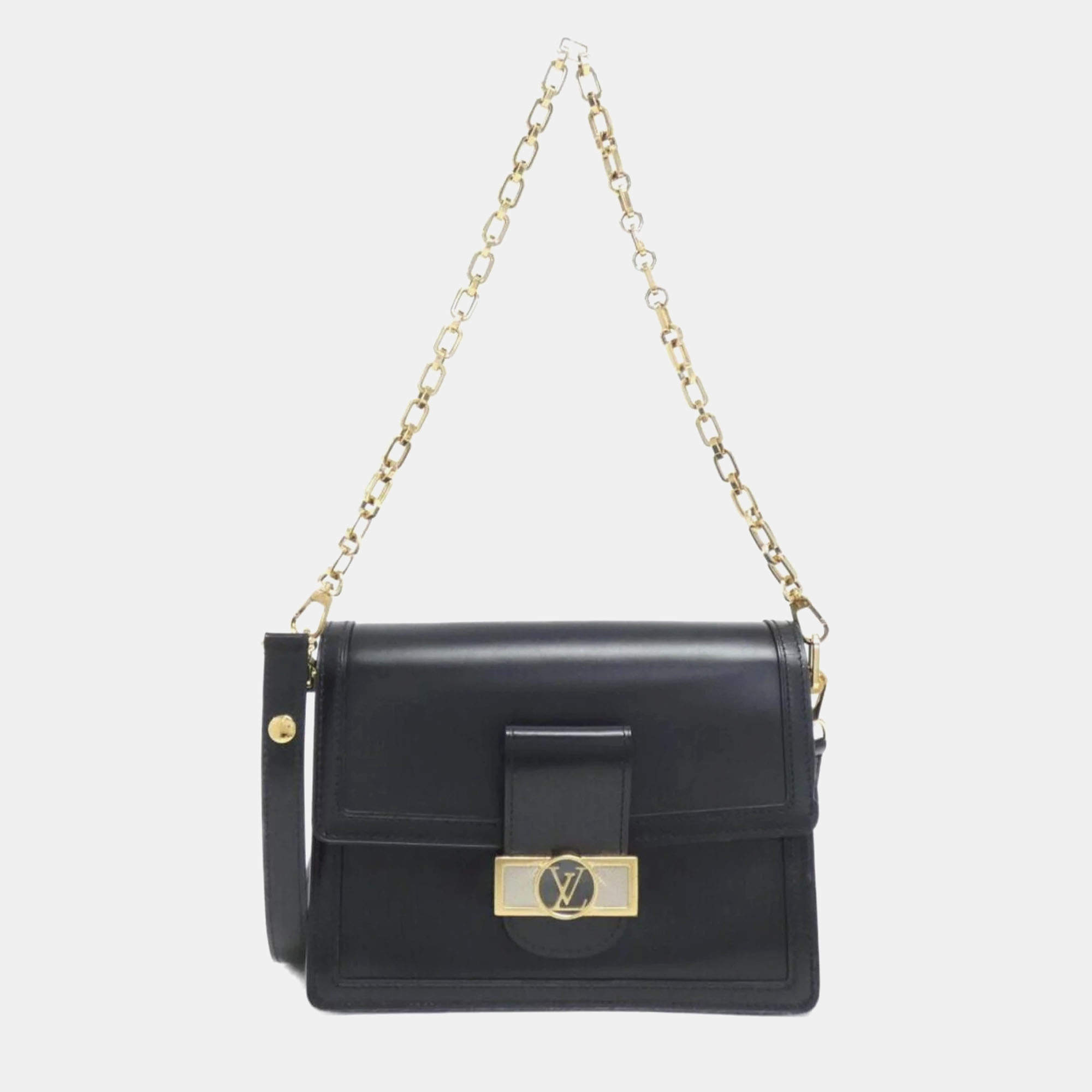 Pre Owned Louis Vuitton Black Leather Dauphine MM Shoulder Bag