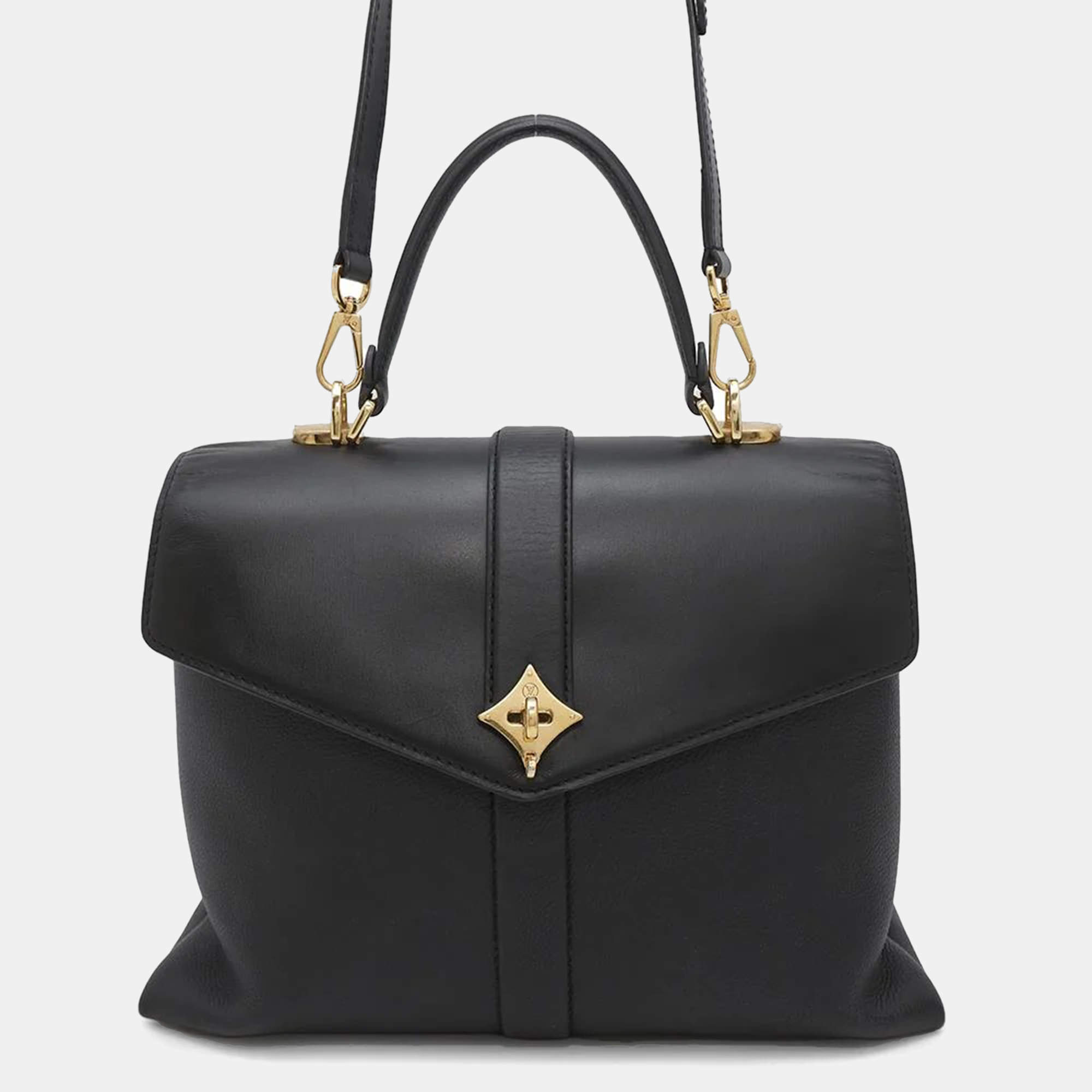 Pre Owned Louis Vuitton Noir Leather Rose De Van MM Satchel Bag