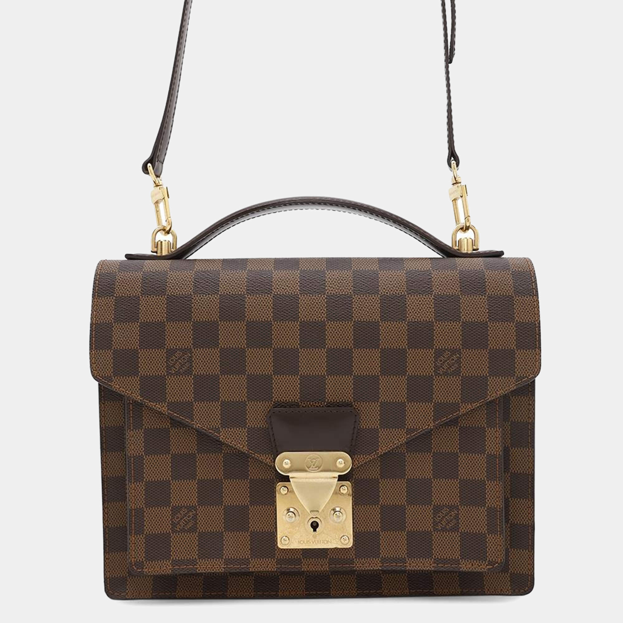 Pre Owned Louis Vuitton Brown Damier Ebene Canvas Monceau Handbag