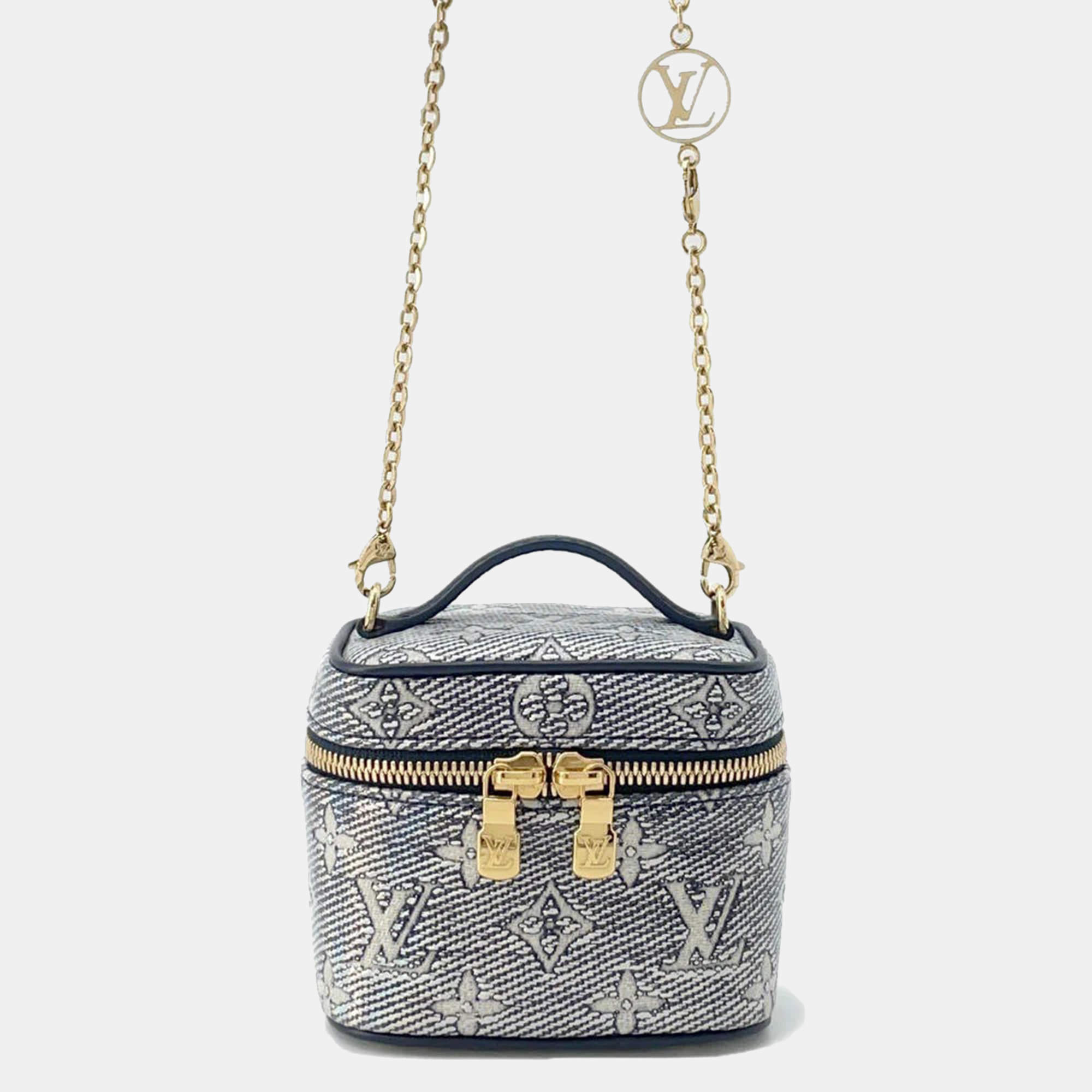 Pre Owned Louis Vuitton Blue Monogram Laminated Jacquard Micro Vanity Bag