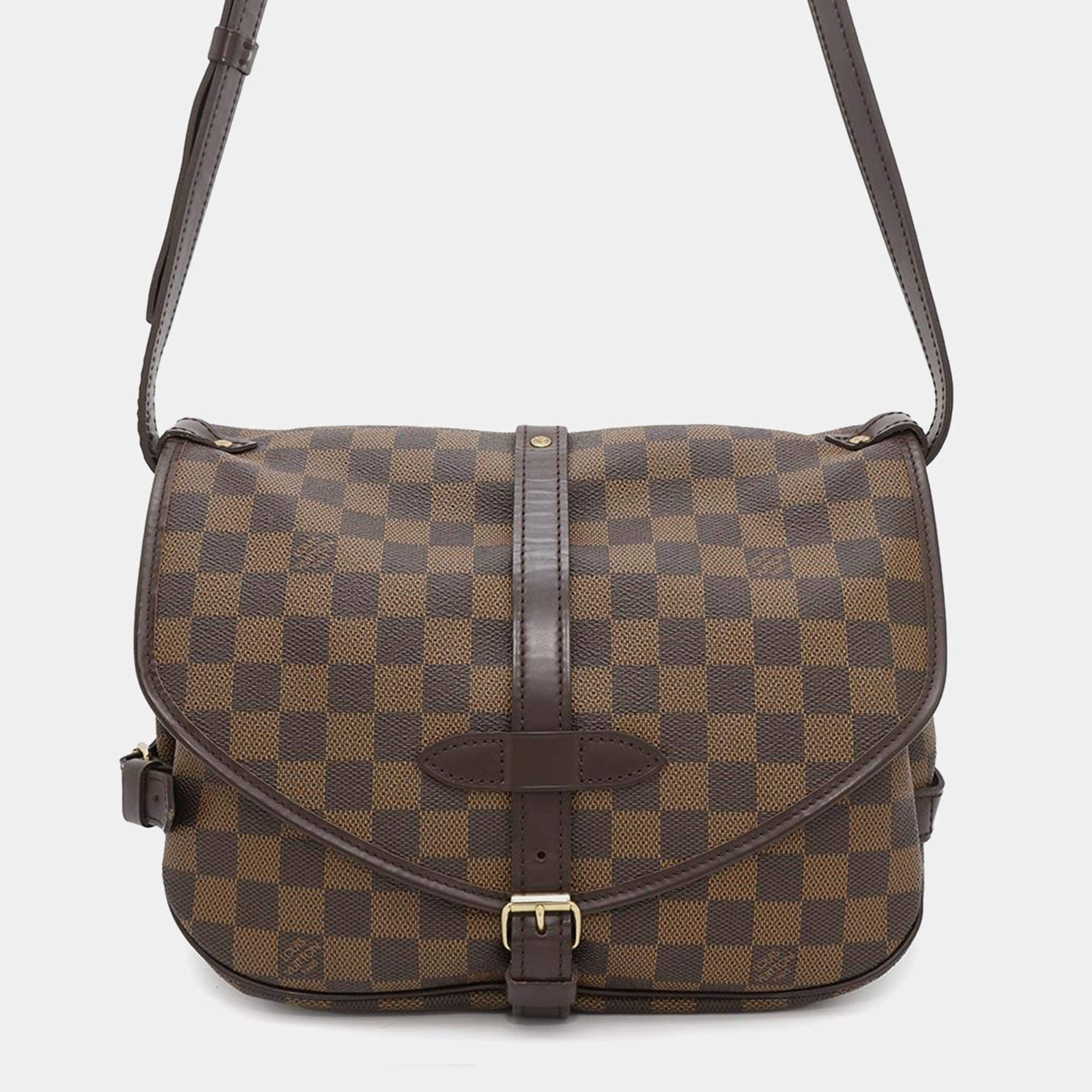 Pre Owned Louis Vuitton Saumur Spo Red Damier Ebene Canvas Size 30