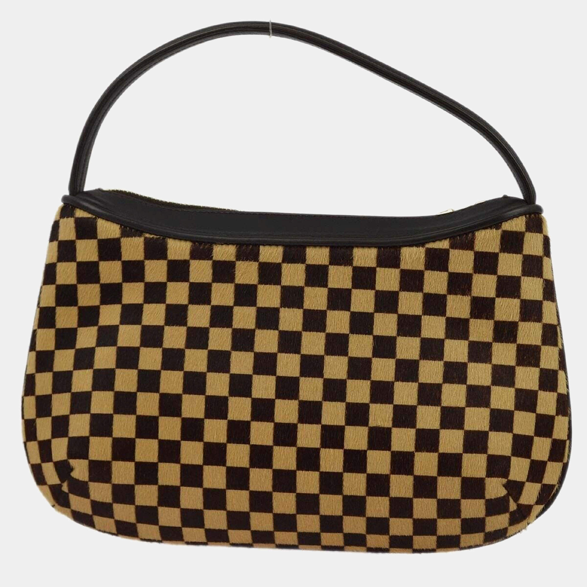 Louis Vuitton Brown, Beige Pony Hair, Leather Damier Sauvage Tiger Handbag