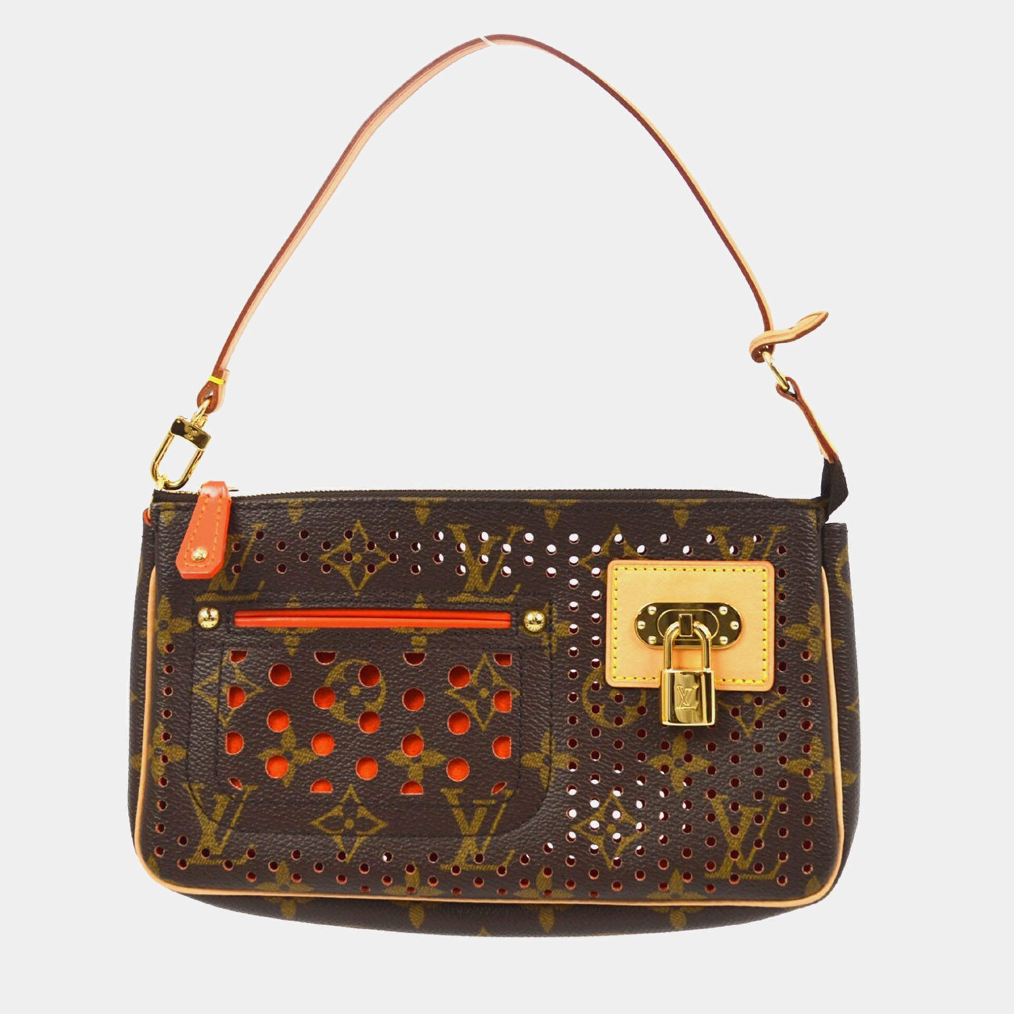 Pre Owned Louis Vuitton Orange/Brown Monogram Perforated Canvas Pochette Accessoires Shoulder Bag