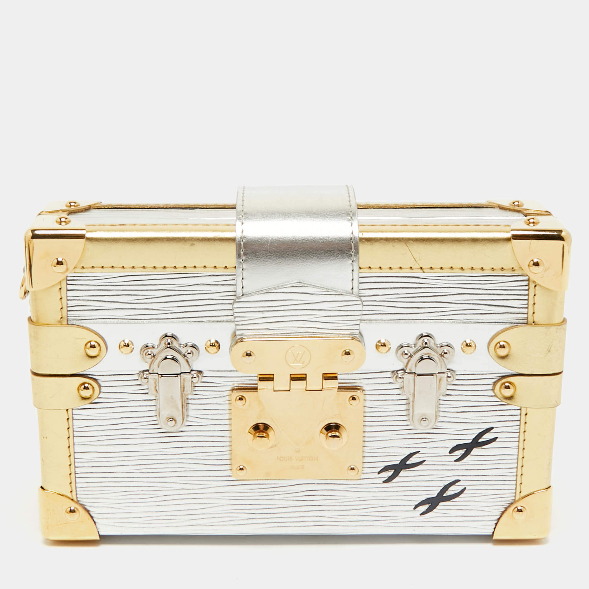 Louis Vuitton Silver/Gold Epi Leather Petite Malle Bag