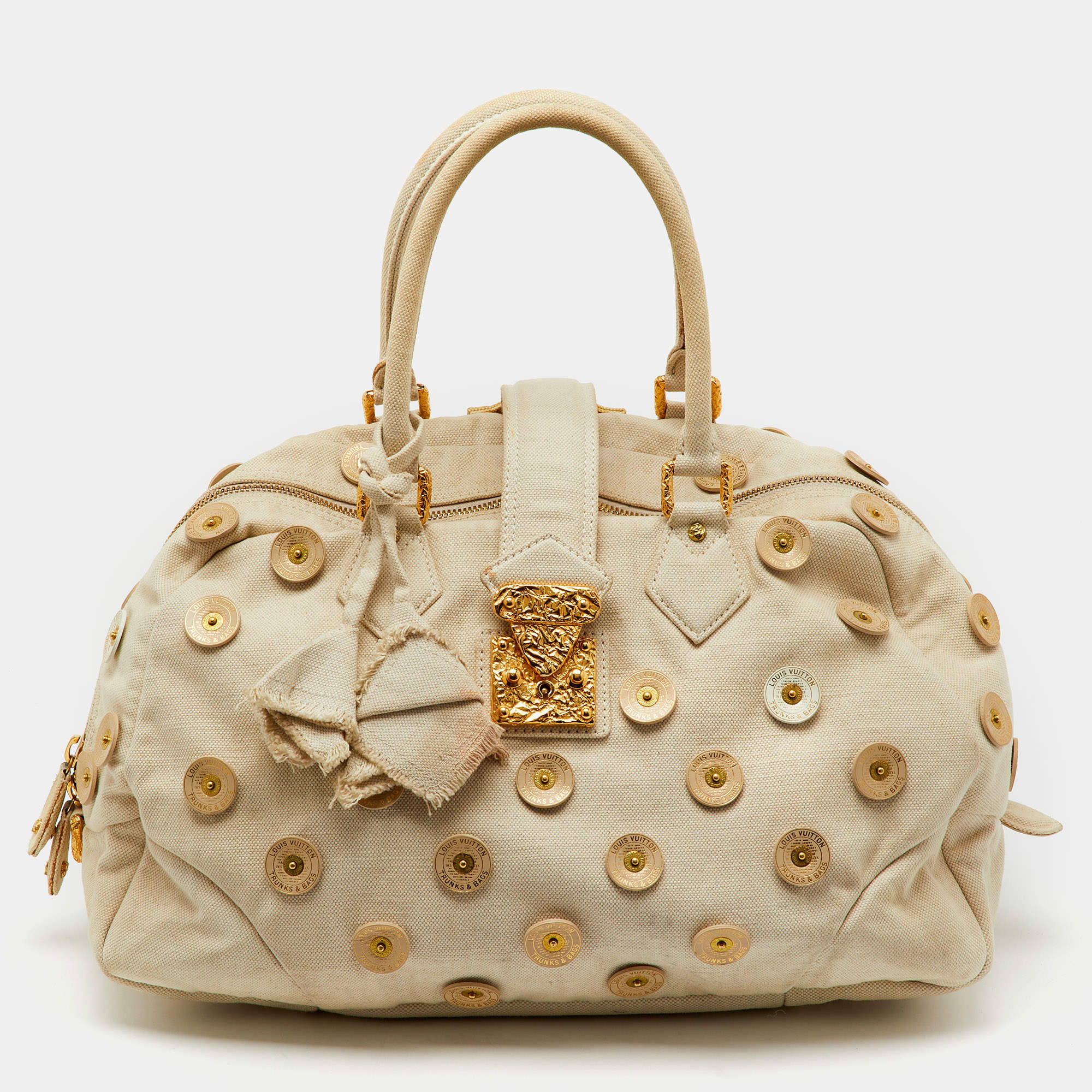 Louis Vuitton Light Beige Canvas Bowly Polka Dot Panama Bag