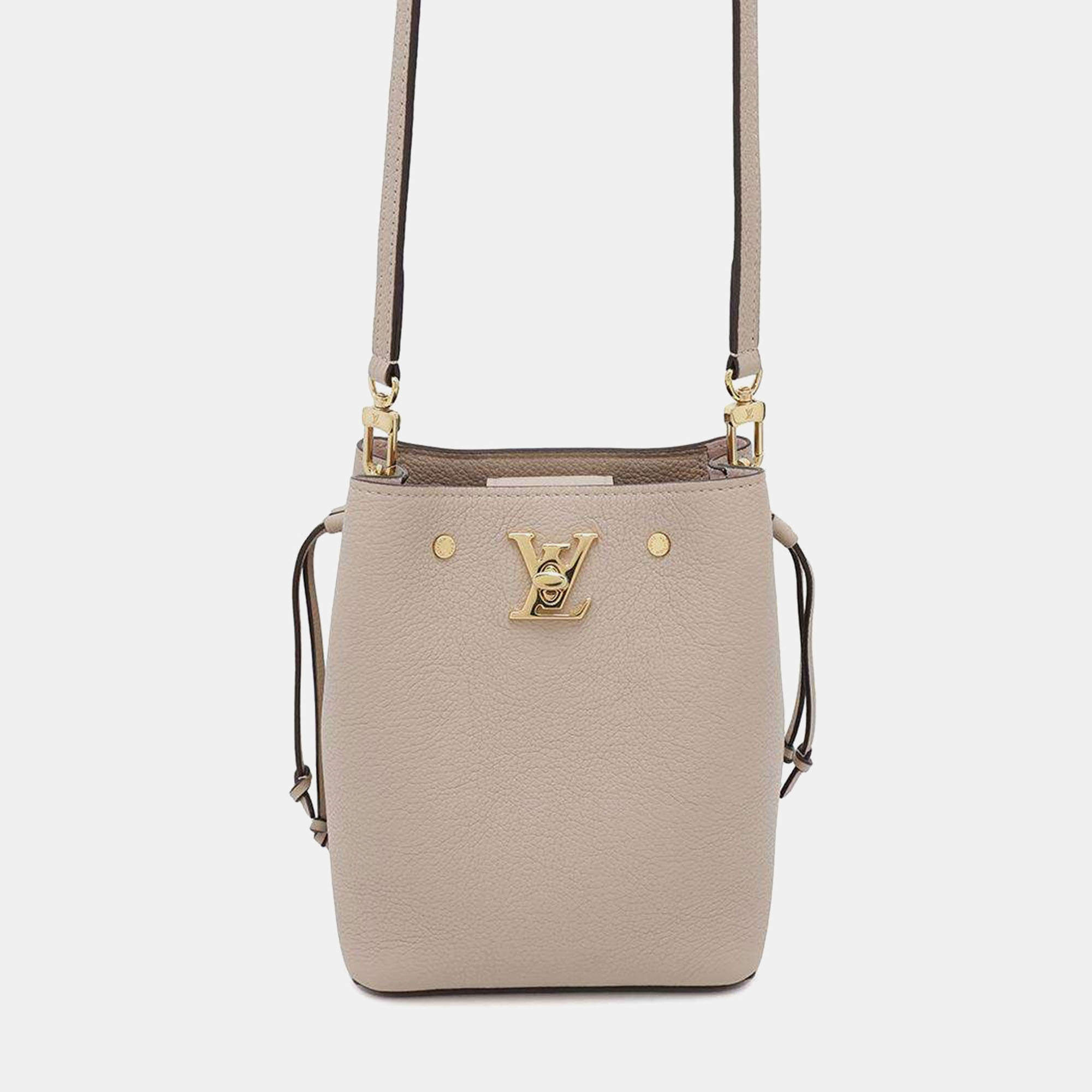 Louis Vuitton Greige Calf Leather Nano LockMe Bucket Bag