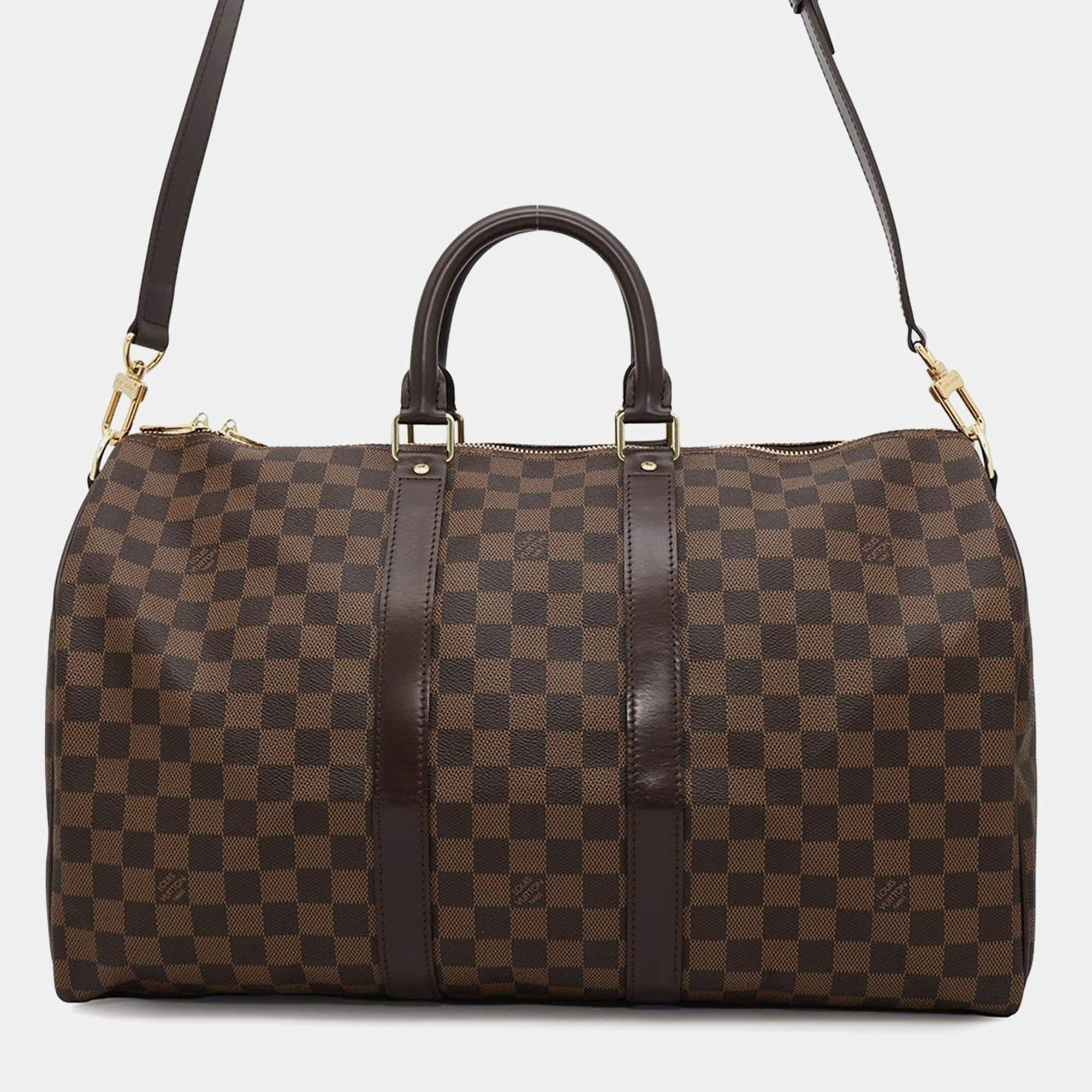 Louis Vuitton Brown Damier Ebene Canvas Keepall Bandouliere  Size 45