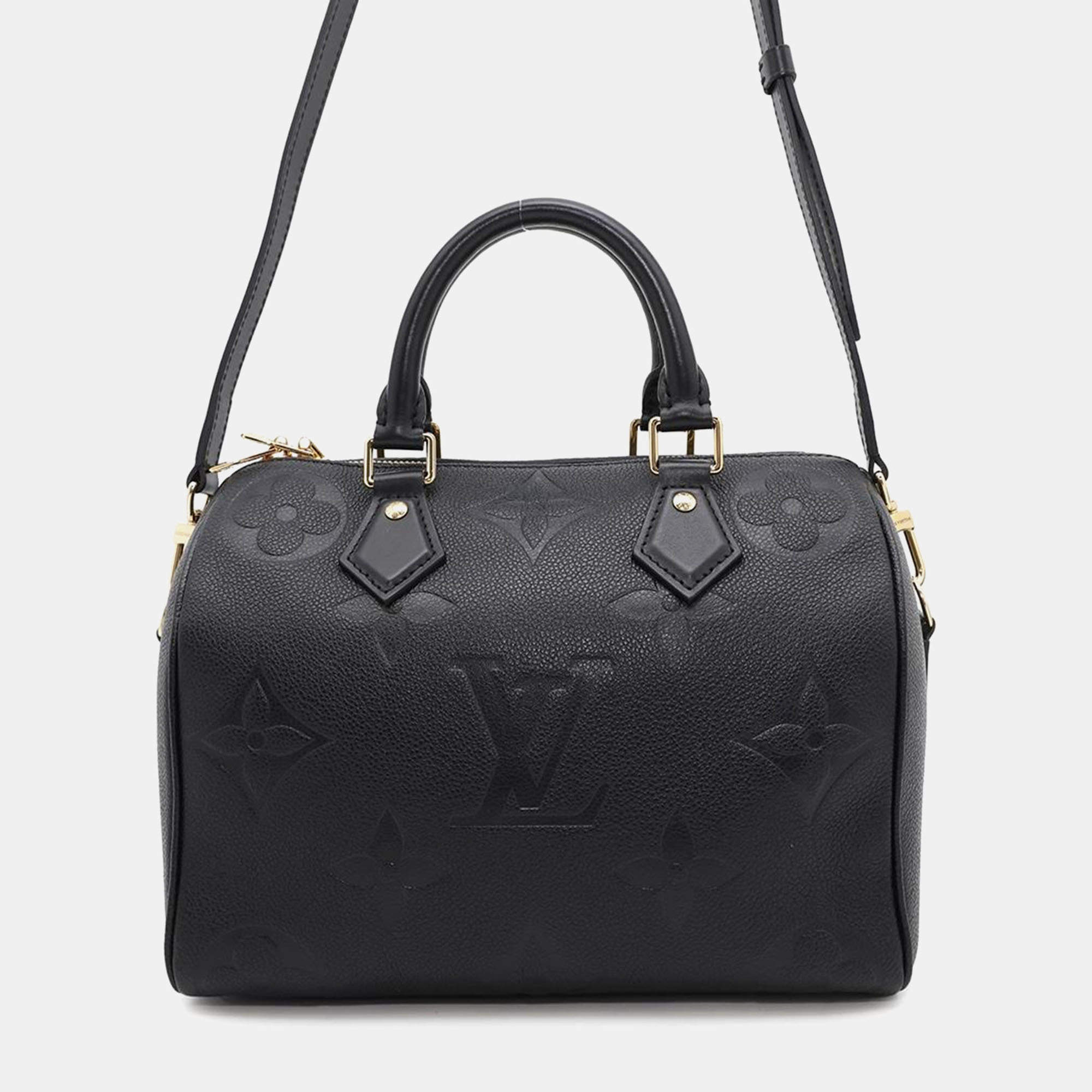 Pre Owned Louis Vuitton Noir Monogram Empreinte Leather Speedy Bandouliere Size 25