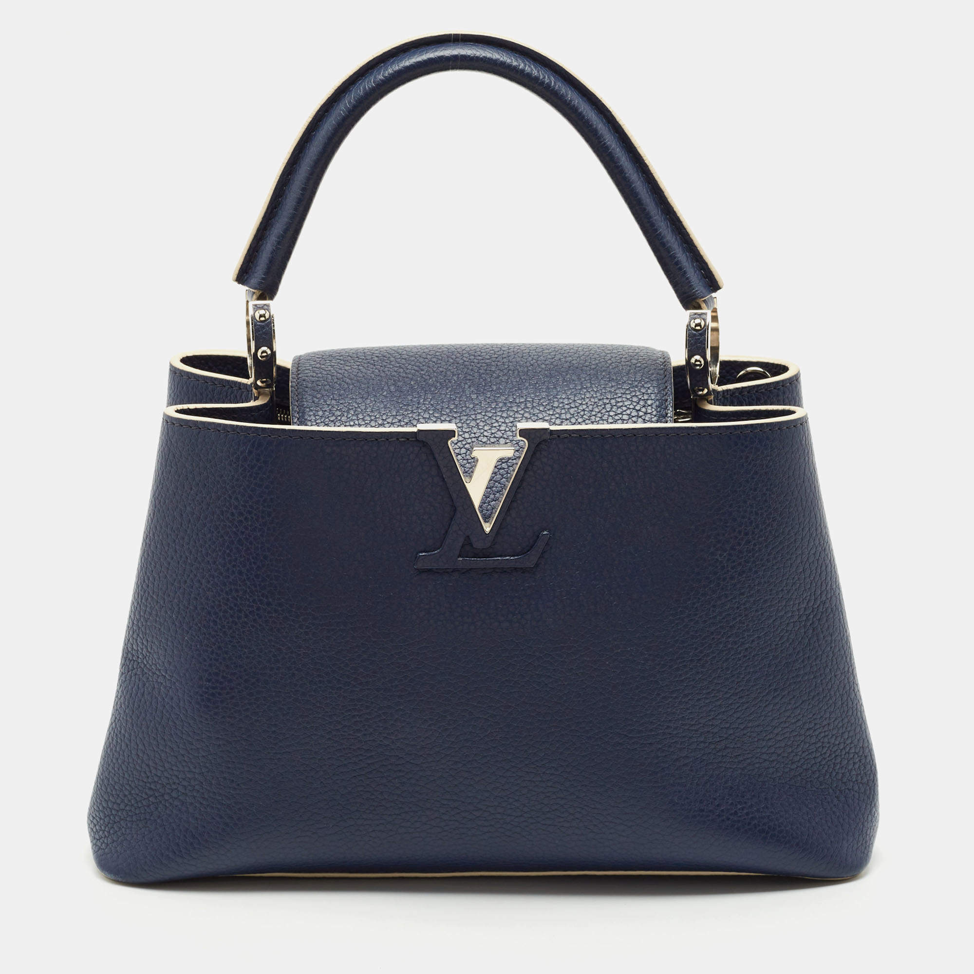 Louis Vuitton Navy Blue Leather Capucines PM Bag