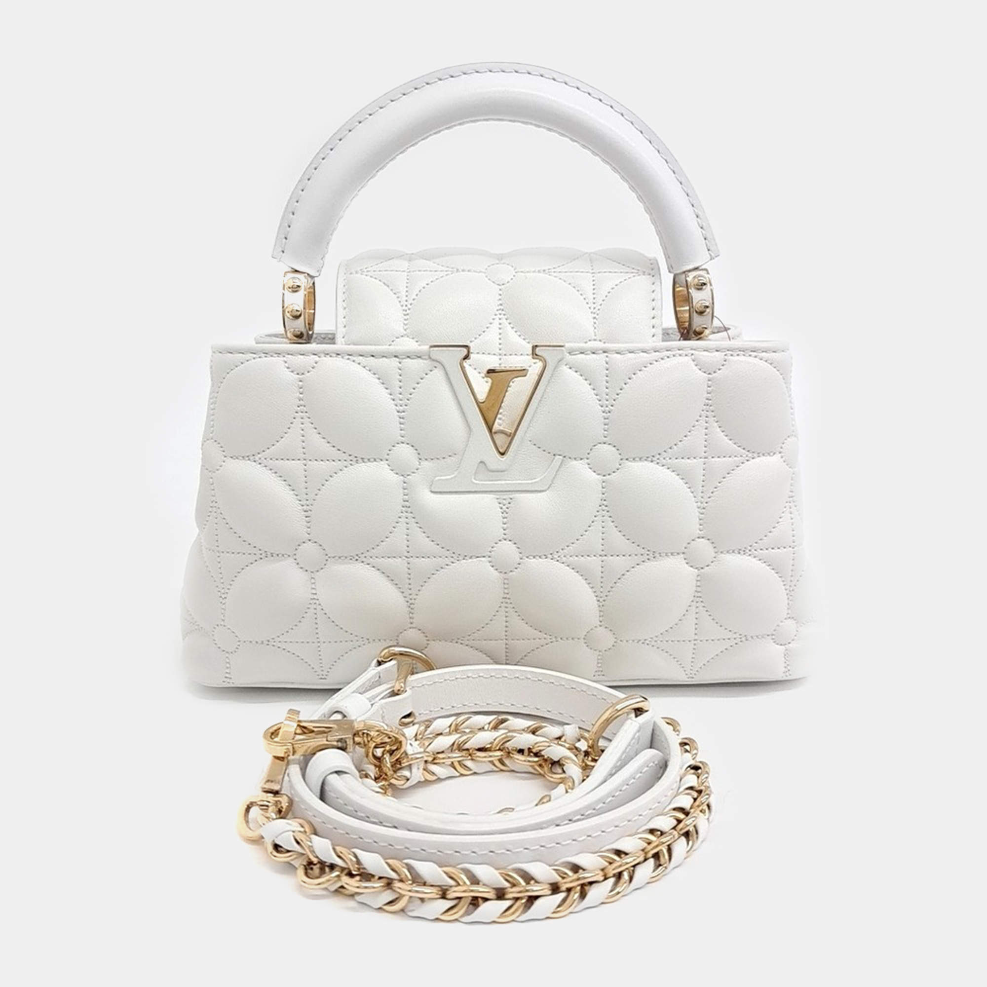 Louis Vuitton White Leather Capucines East West Mini bag