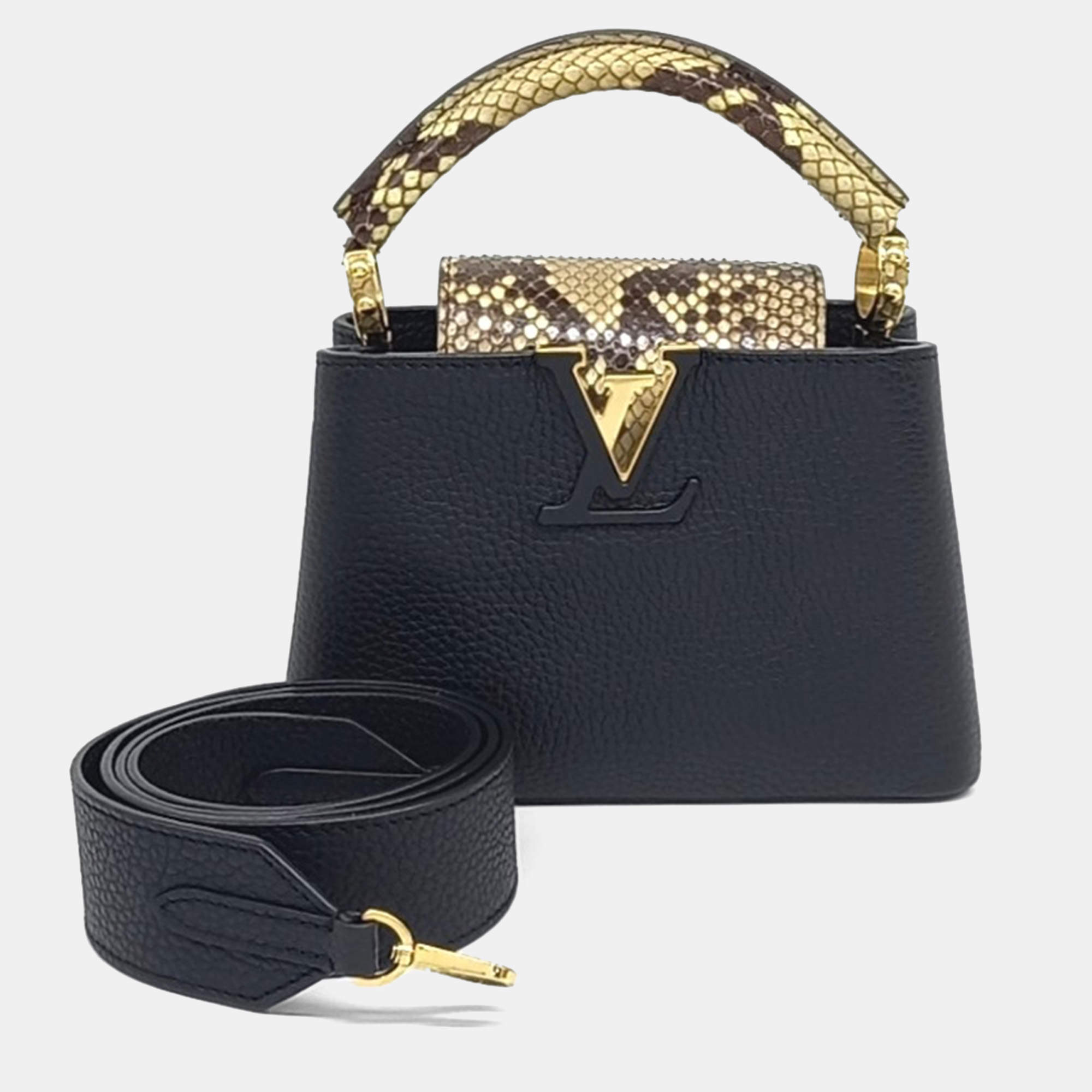 مملوكة مسبقًا Louis Vuitton Black Leather Python Capucine Mini bag