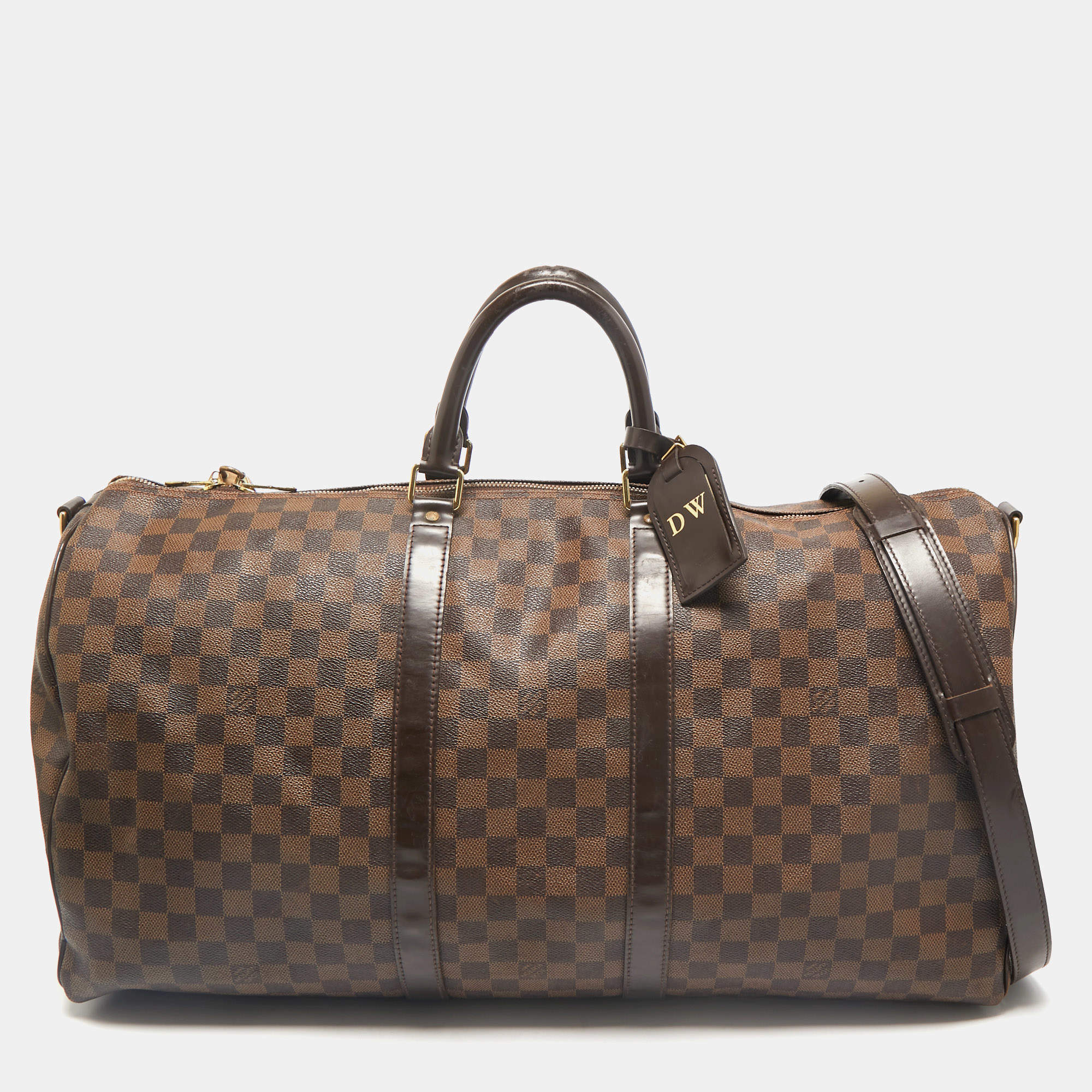 Louis Vuitton Damier Ebene Canvas Keepall Bandouliere 55 Bag