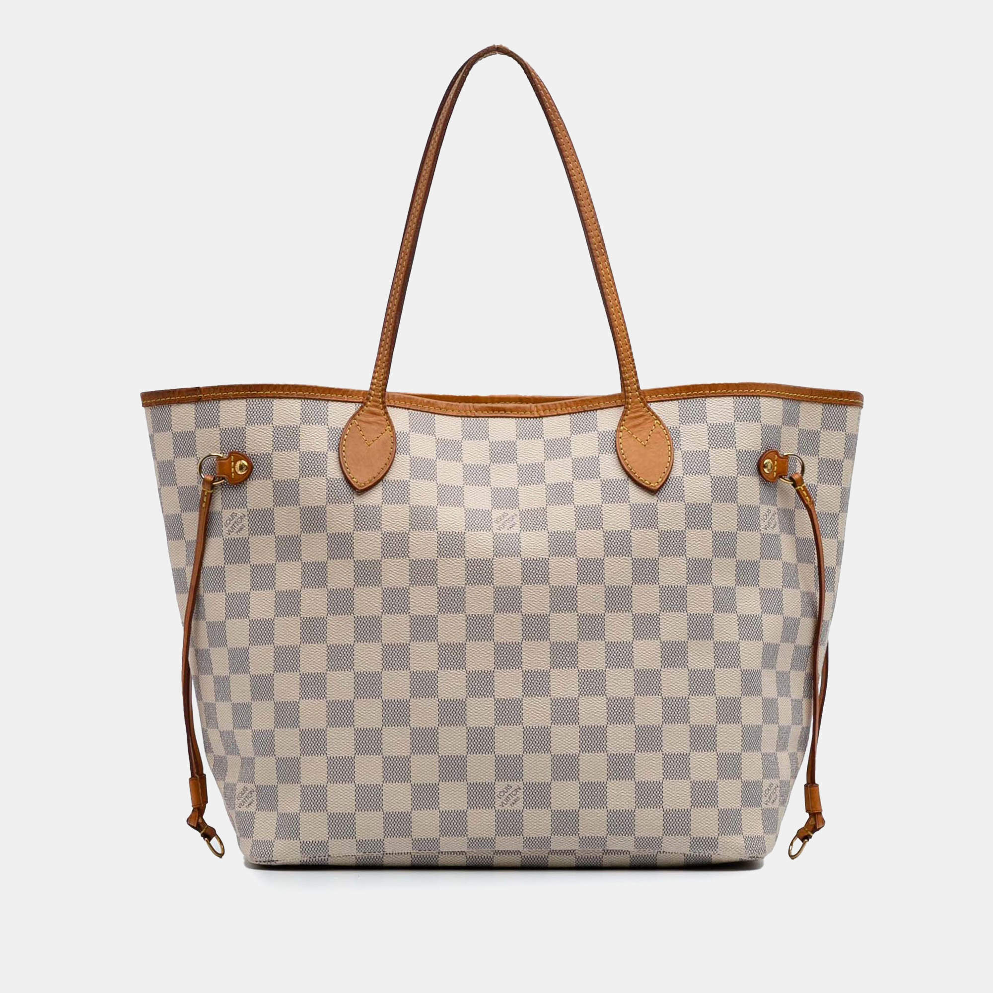 Pre Owned Louis Vuitton White Damier Azur Neverfull MM